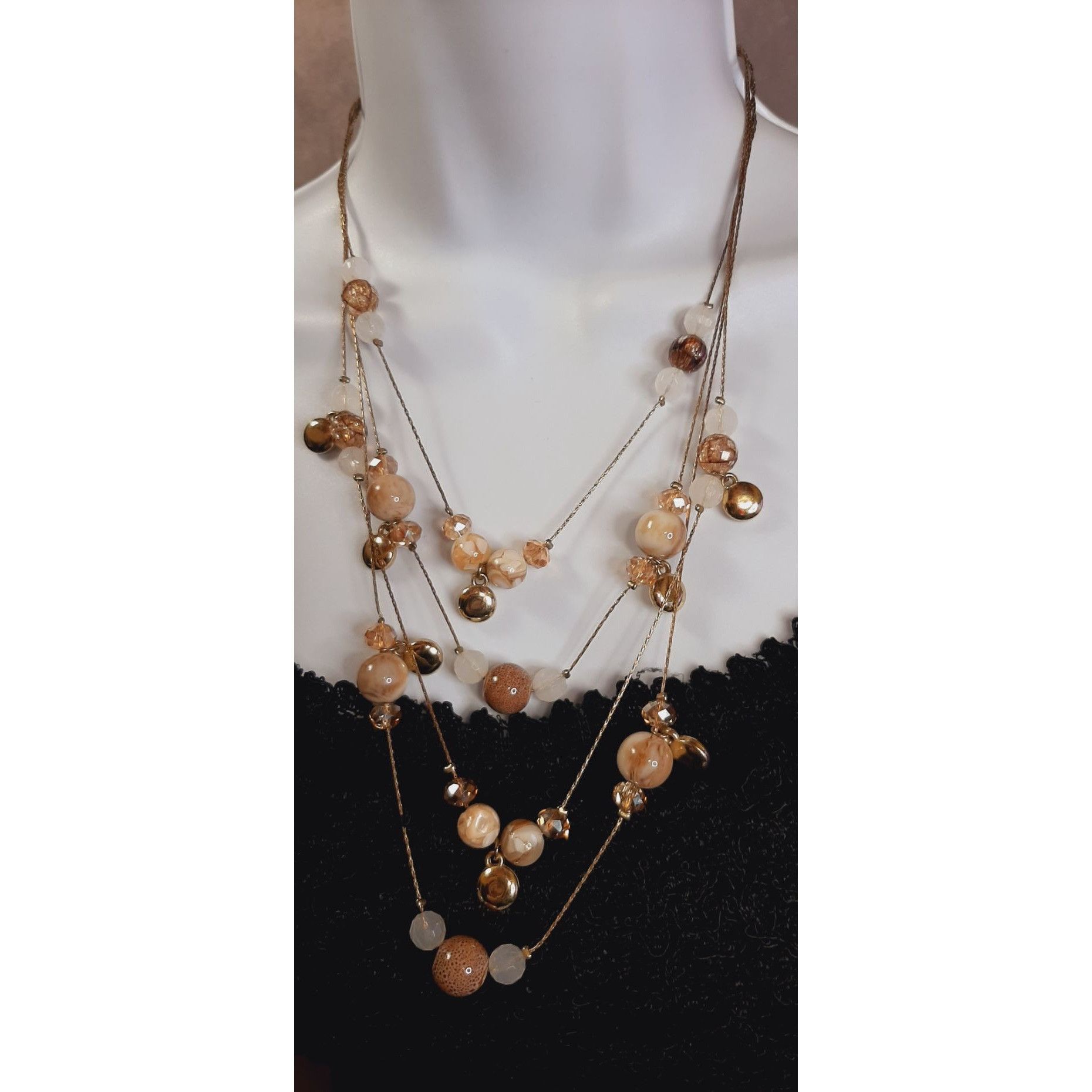 Other Layered Gold-Tone Beaded Necklace With Natural Stone And Res Size ONE SIZE - 1 Thumbnail