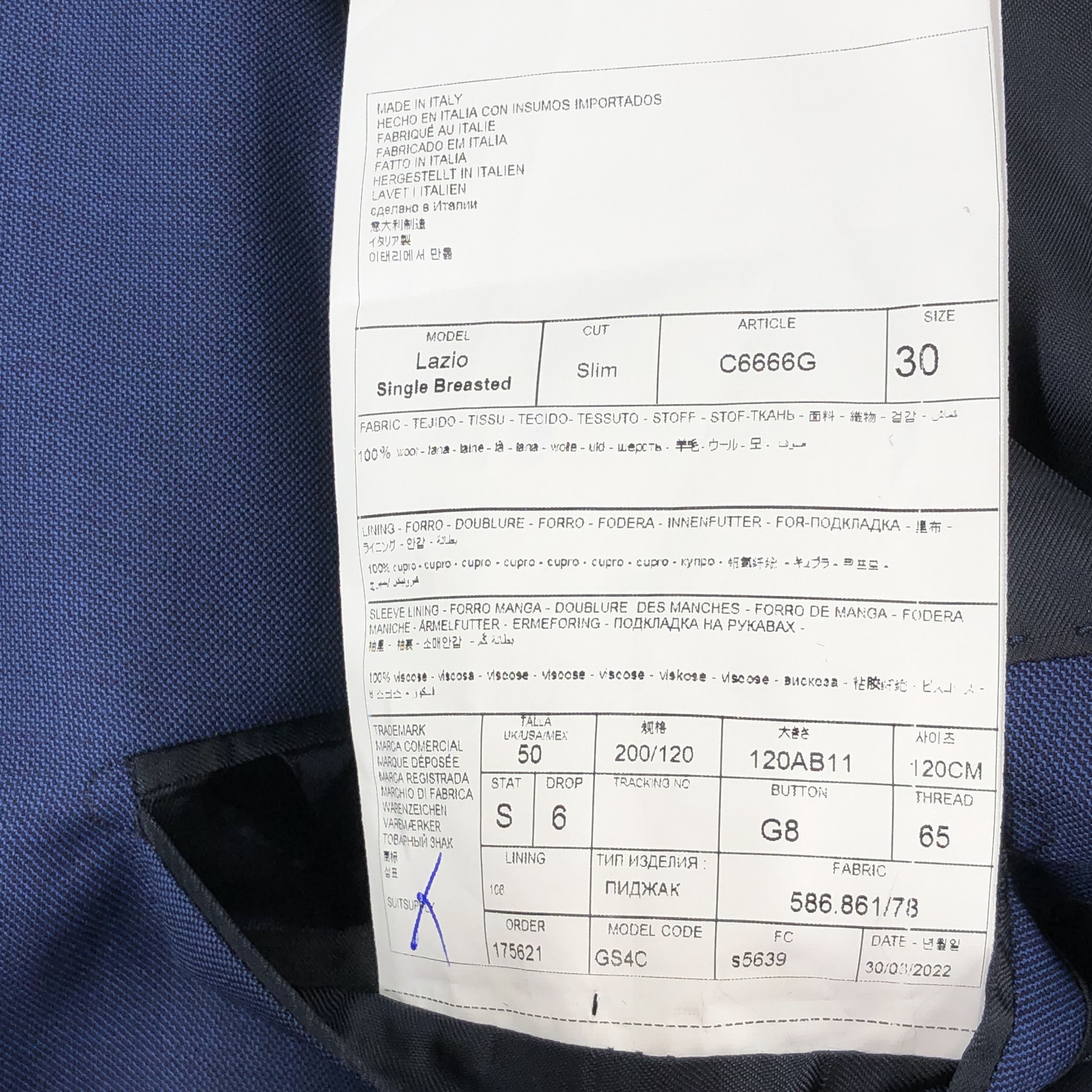Suitsupply Lazio Pure Wool Blazer Size 4XL (EU:30; UK:50; US:50S) Size 50S - 9 Thumbnail