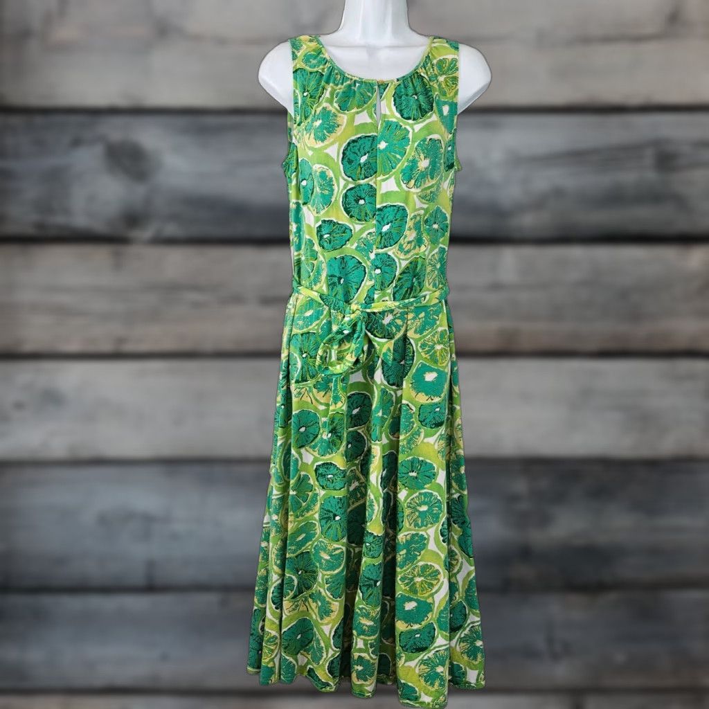 Lands' End Lands End Dress Womens Sz Small Tall Green White Sleeveless Belted Size S / US 4 / IT 40 - 1 Thumbnail