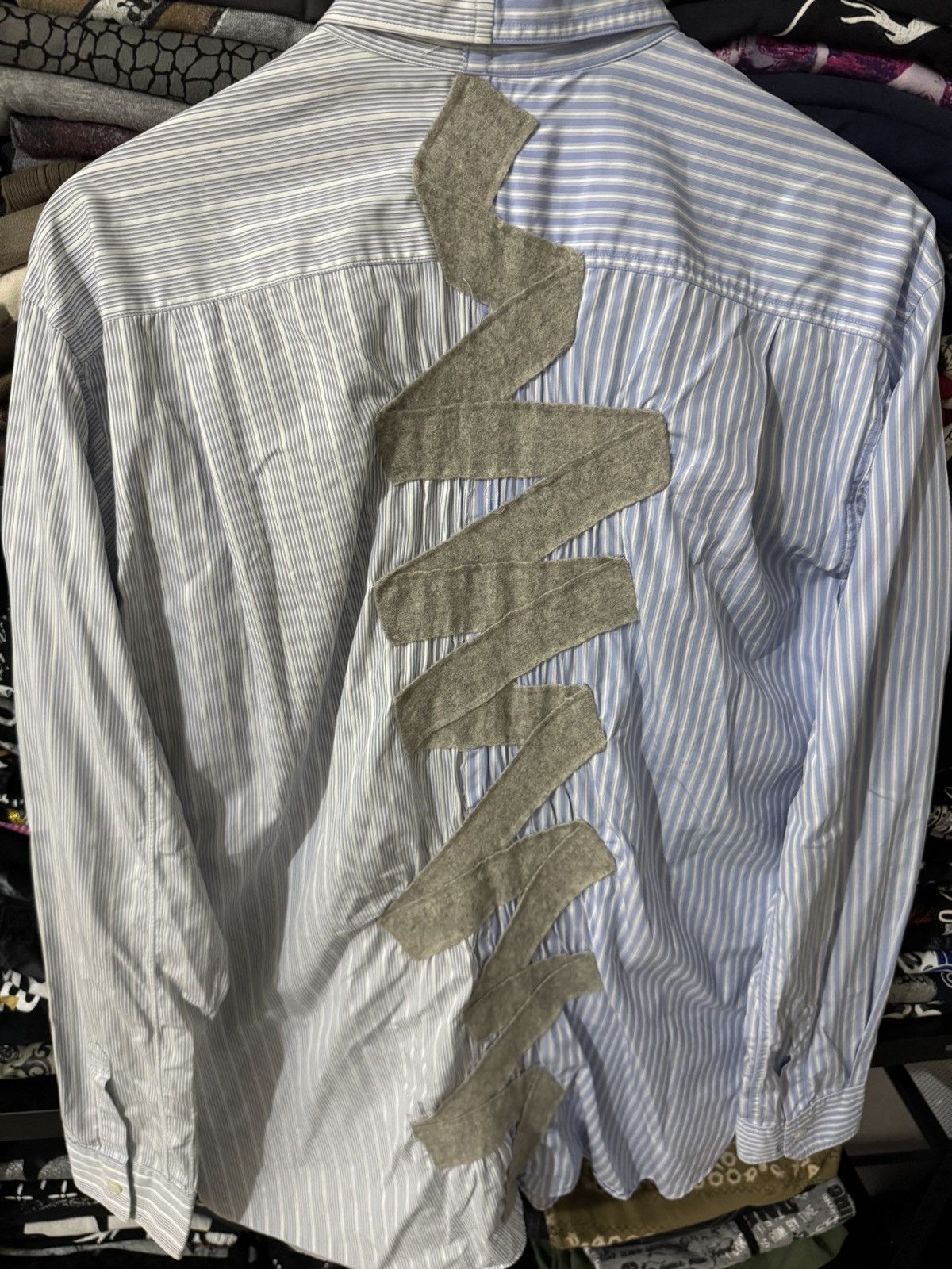 Comme des Garcons Comme des Garcons Blue and Grey Striped Tweed Pacth Shirt Size US M / EU 48-50 / 2 - 3 Thumbnail