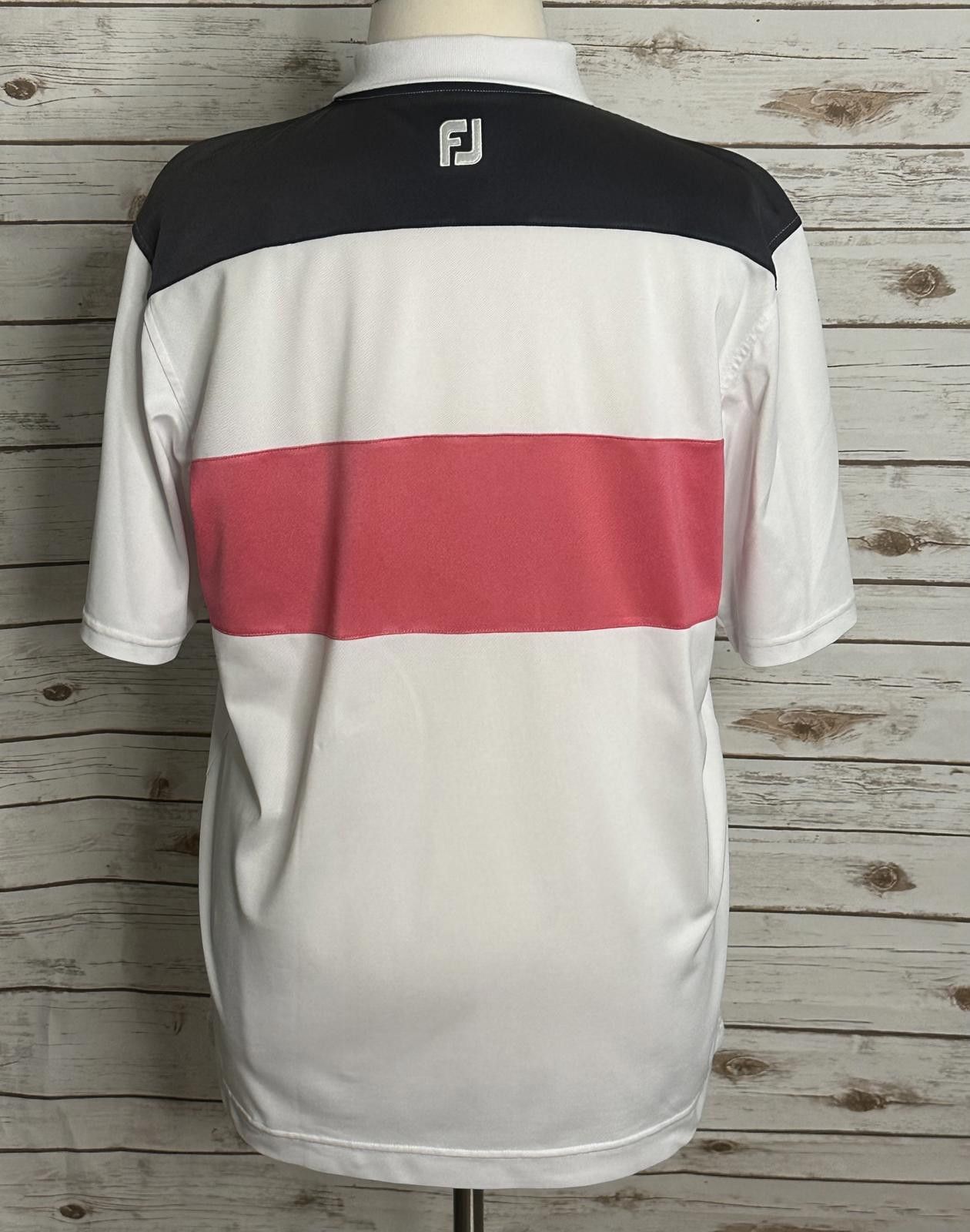 Footjoy FootJoy white/navy/pink striped performance golf polo shirt Size US L / EU 52-54 / 3 - 6 Thumbnail