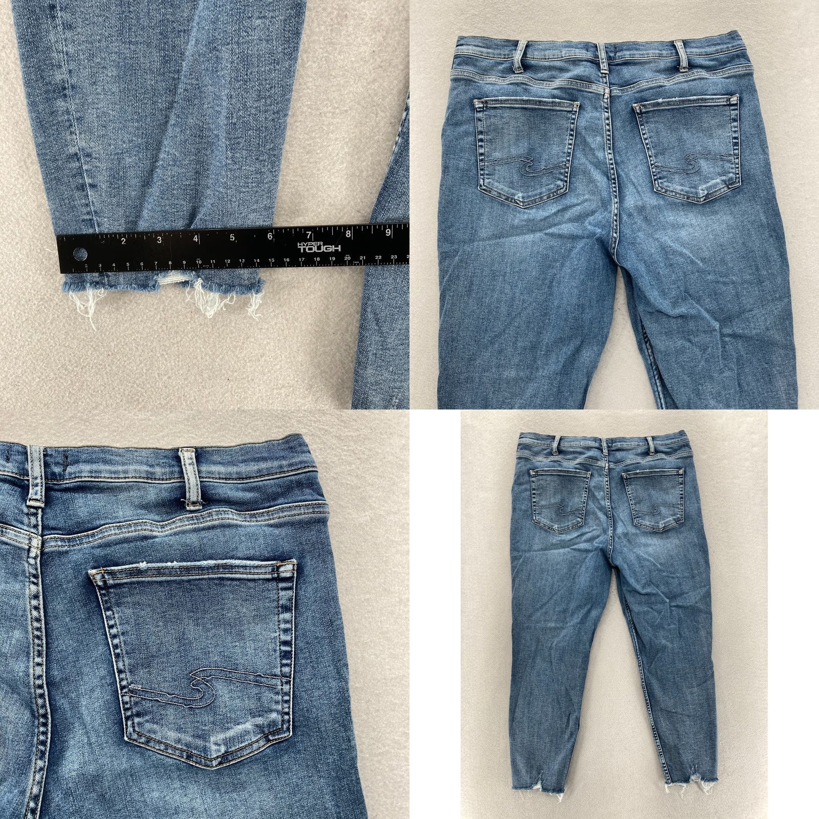 Silver Jeans Co. Silver Jeans Calley Skinny Crop Women's 18 Blue Stretch Denim Distressed Grunge Skinny Jeans Size 26" / US 2 / IT 38 - 9 Thumbnail