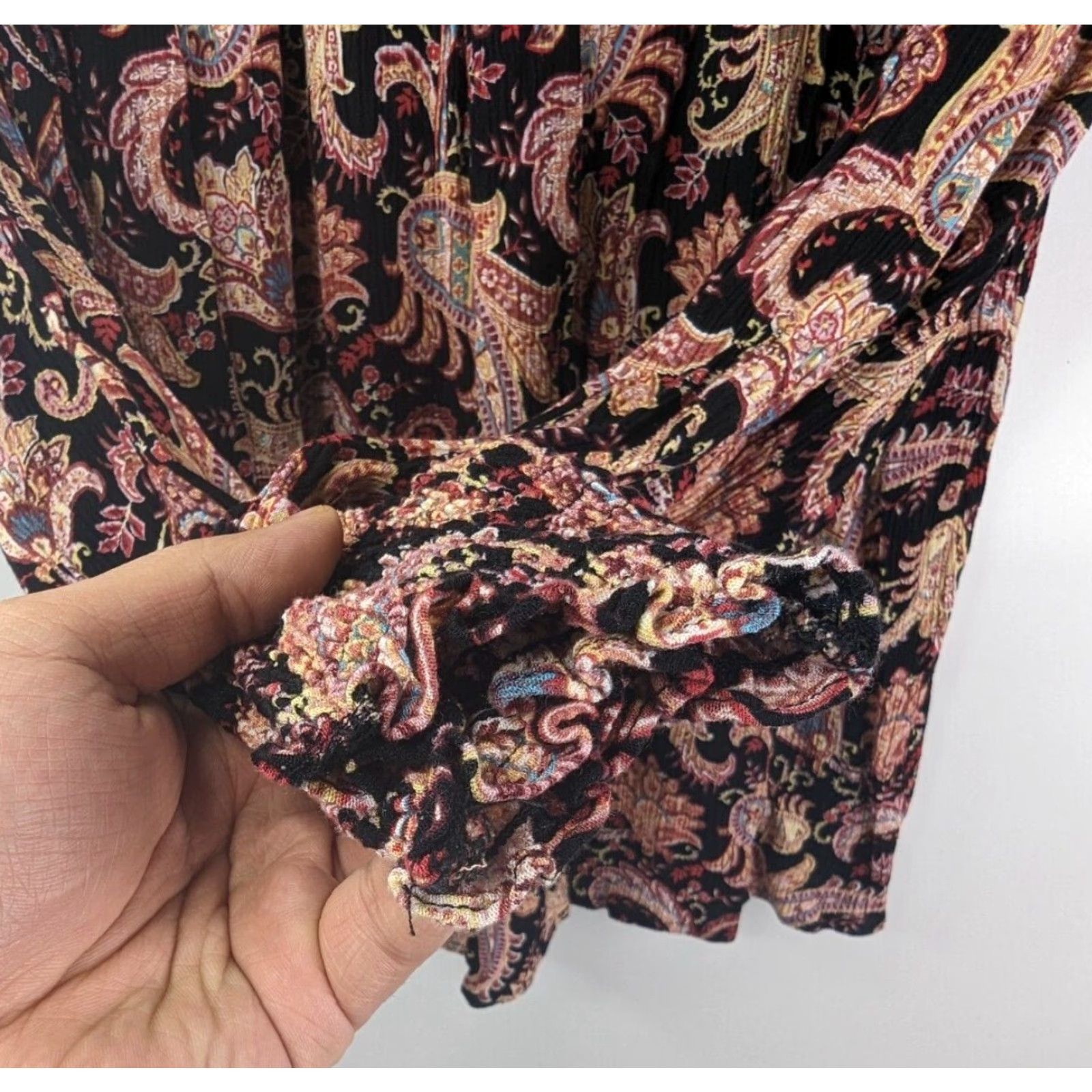 Vintage Knox Rose Blouse Shirt Women Small S Black Paisley Smocked Ruffle Sleeve Ballon Long Sleeve Round Neck Pullover Casual Size S / US 4 / IT 40 - 2 Thumbnail
