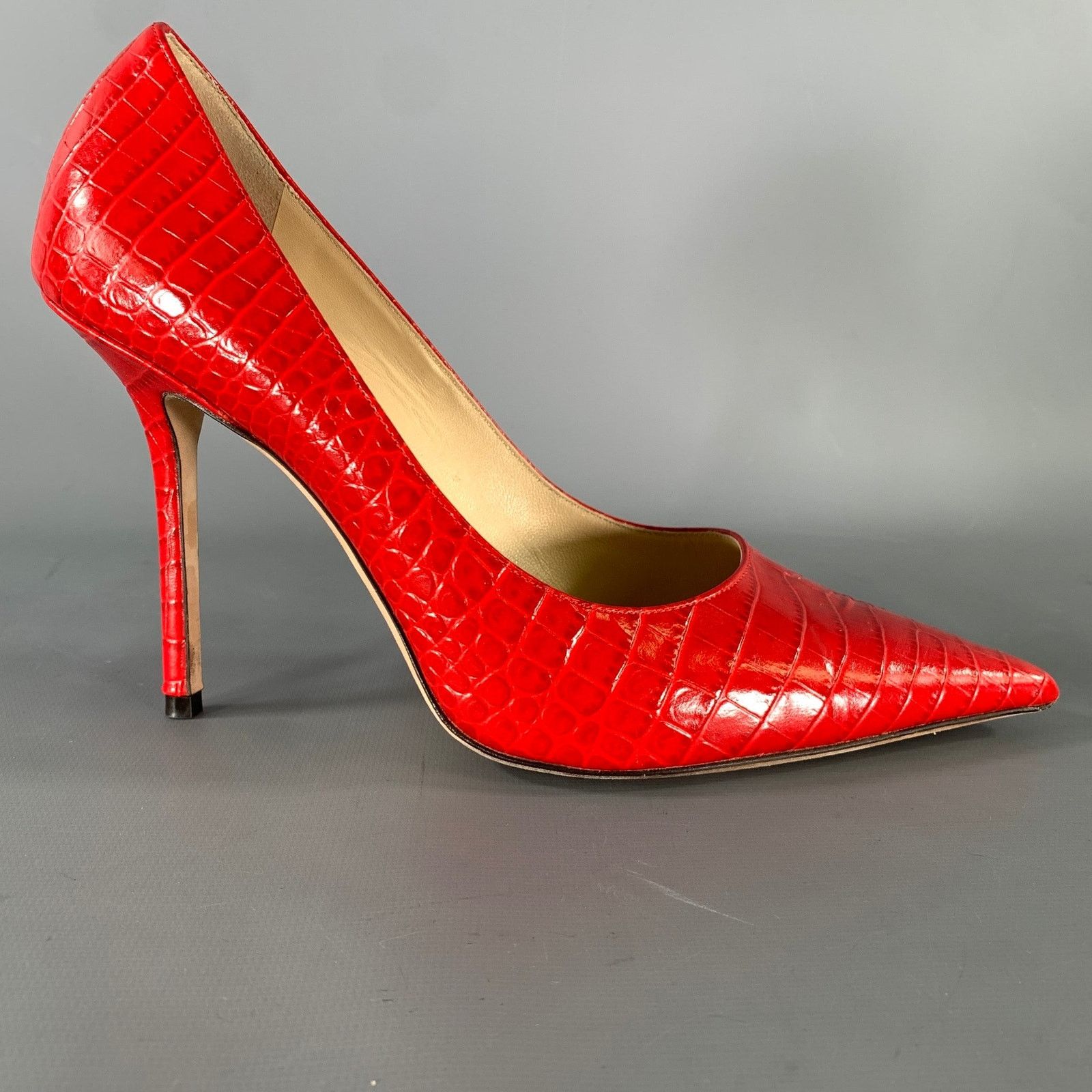 Jimmy Choo JIMMY CHOO Size 9 Red Croc Embossed Leather Pumps Size US 9 / IT 39 - 2 Thumbnail
