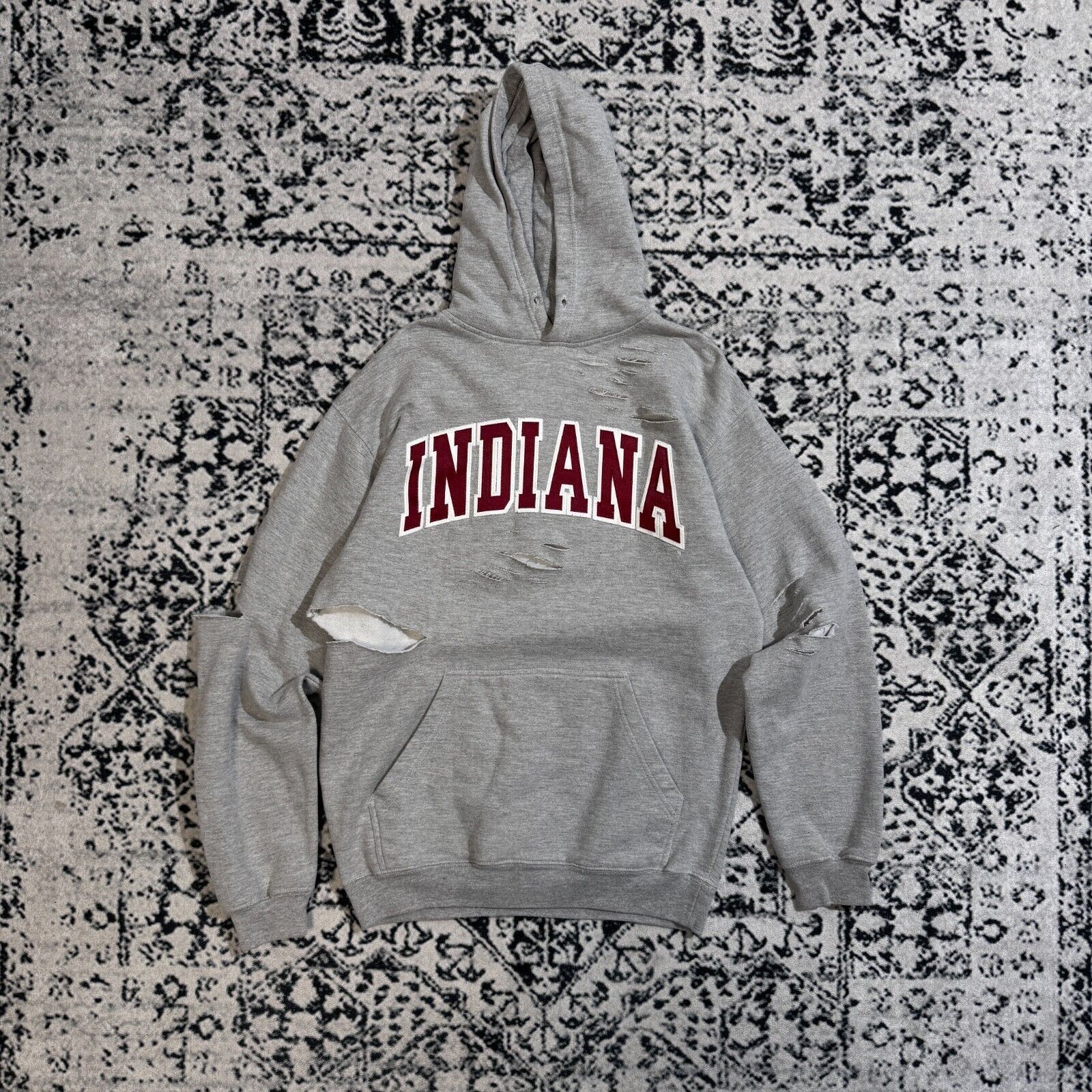Vintage Gray Cotton Hoodie Size L Indiana Spellout Ripped Gosha YZY Size US L / EU 52-54 / 3 - 1 Thumbnail