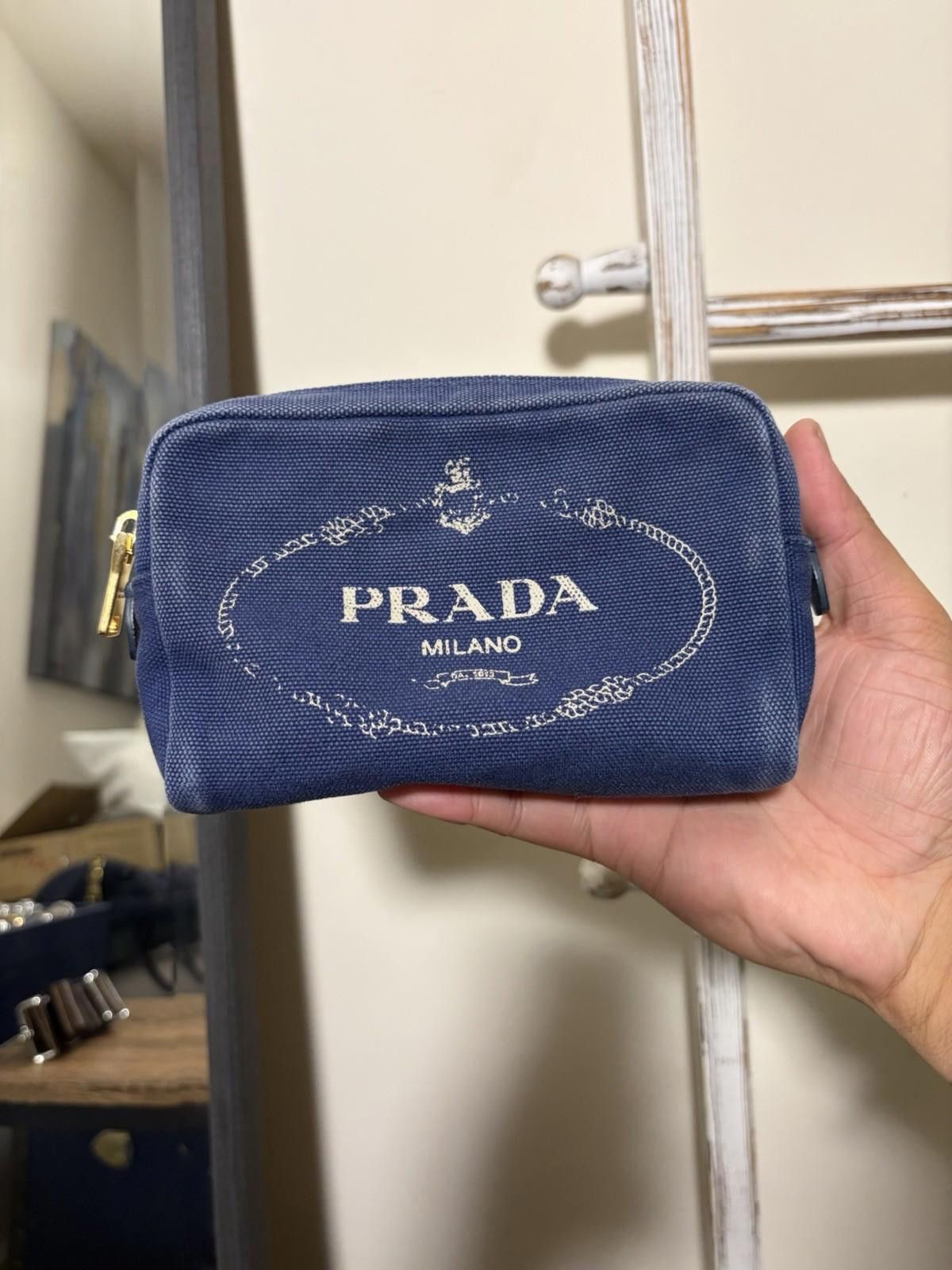 Prada Prada Canapa Dark Blue Canvas Rope Logo Clutch Pouch Bag Size ONE SIZE - 1 Thumbnail
