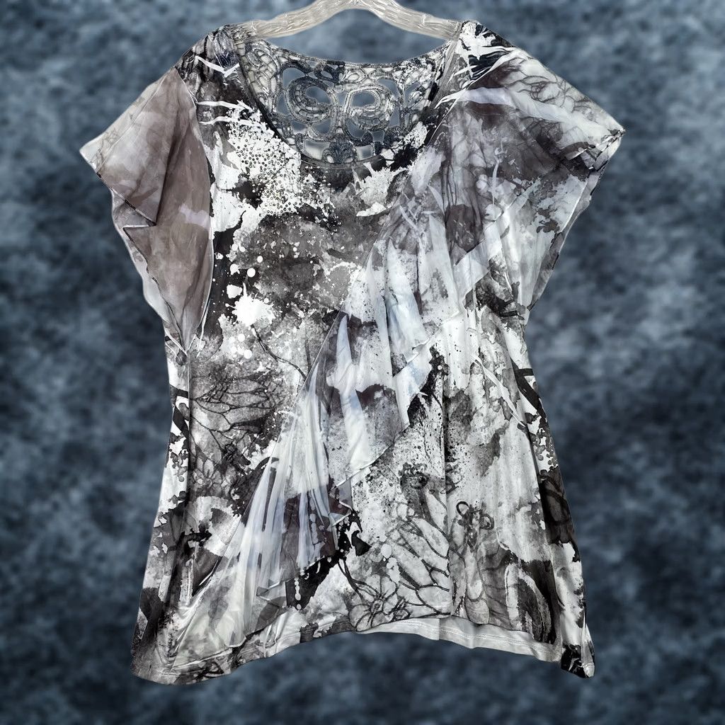 Style & Co Style&co Top Womens XL Multicolor Tie Dye Ruffle Studded Overlay Jersey Cap Sleeve Pullover Casual Shirt Womens XL Size XL / US 12-14 / IT 48-50 - 1 Thumbnail