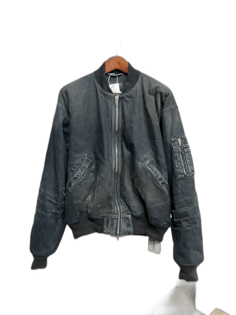 balenciaga distressed denim bomber jacket