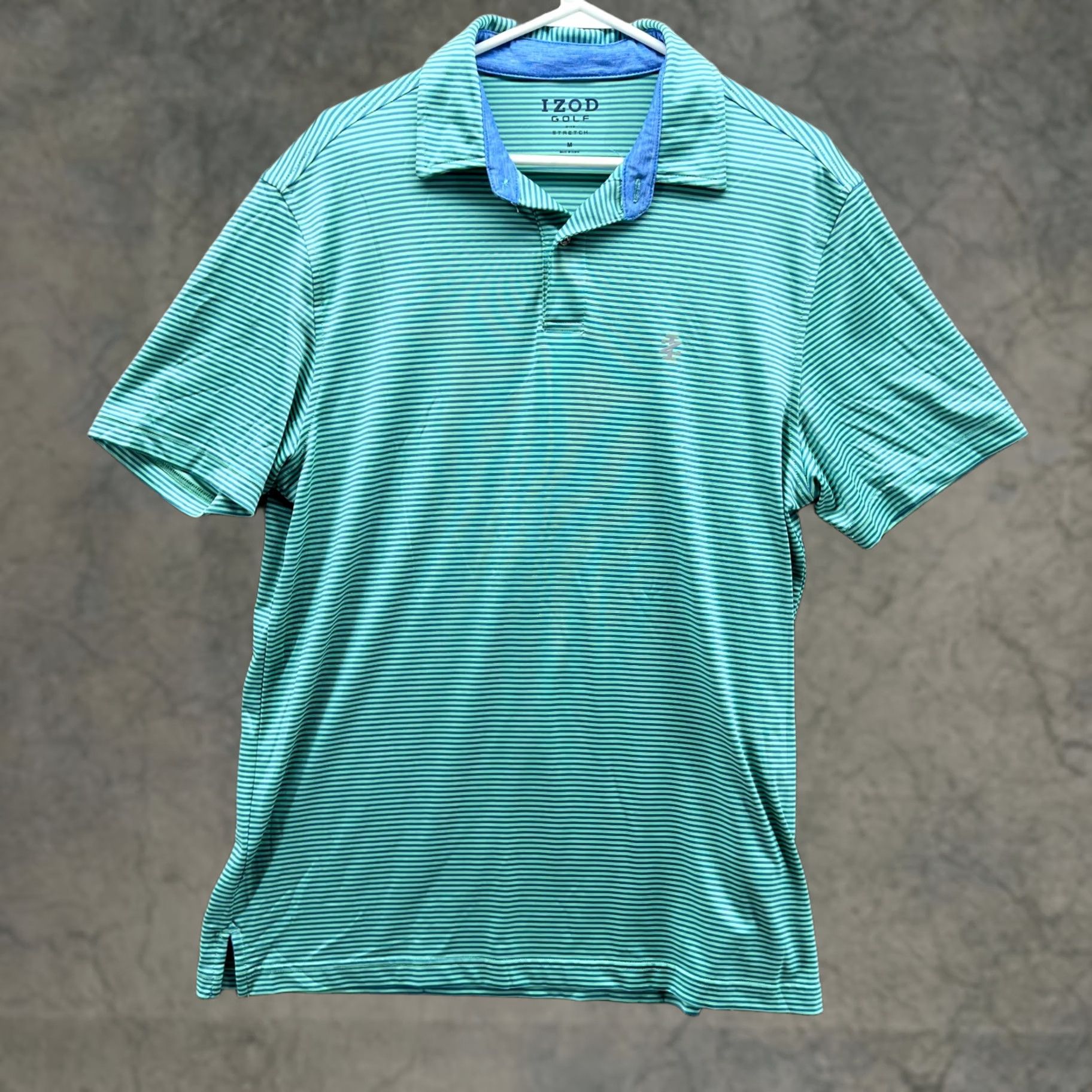 Izod IZOD Polo Shirt Men Medium Teal Blue Striped Polyester Golf Stretch Fit Shirt Size US M / EU 48-50 / 2 - 1 Thumbnail