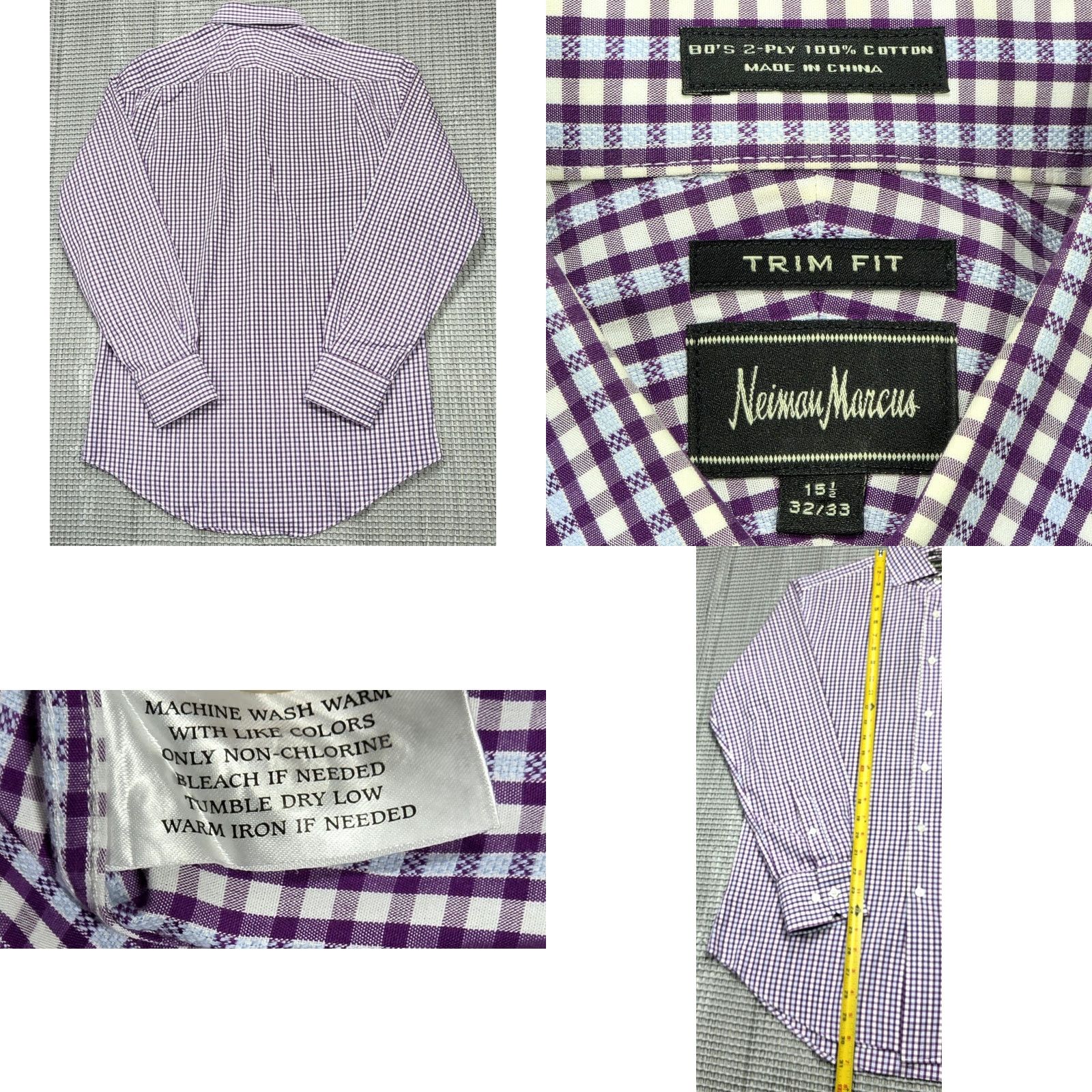 Neiman Marcus VINTAGE Neiman Marcus Mens Slim Dress Shirt Purple Plaid 15.5 32/33 Button Up Shirt Size 42R - 8 Thumbnail