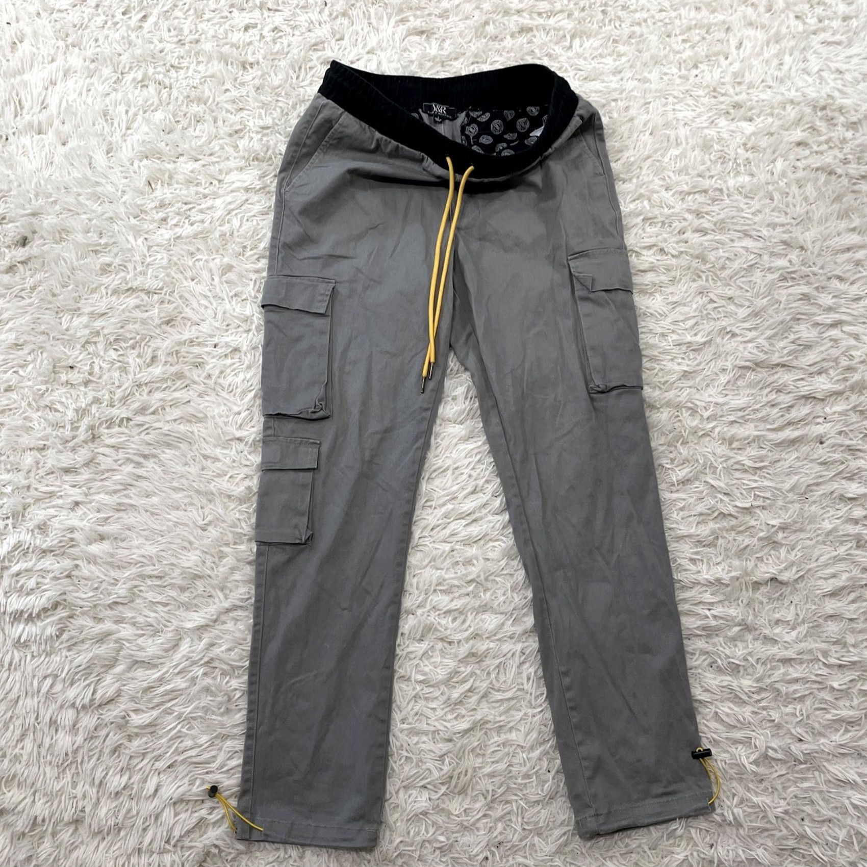 Vintage YOUNG & RECKLESS Cargo Pants Men L 34 Gray Yellow Drawstring Cinch Slim Joggers Size US 33 - 6 Thumbnail