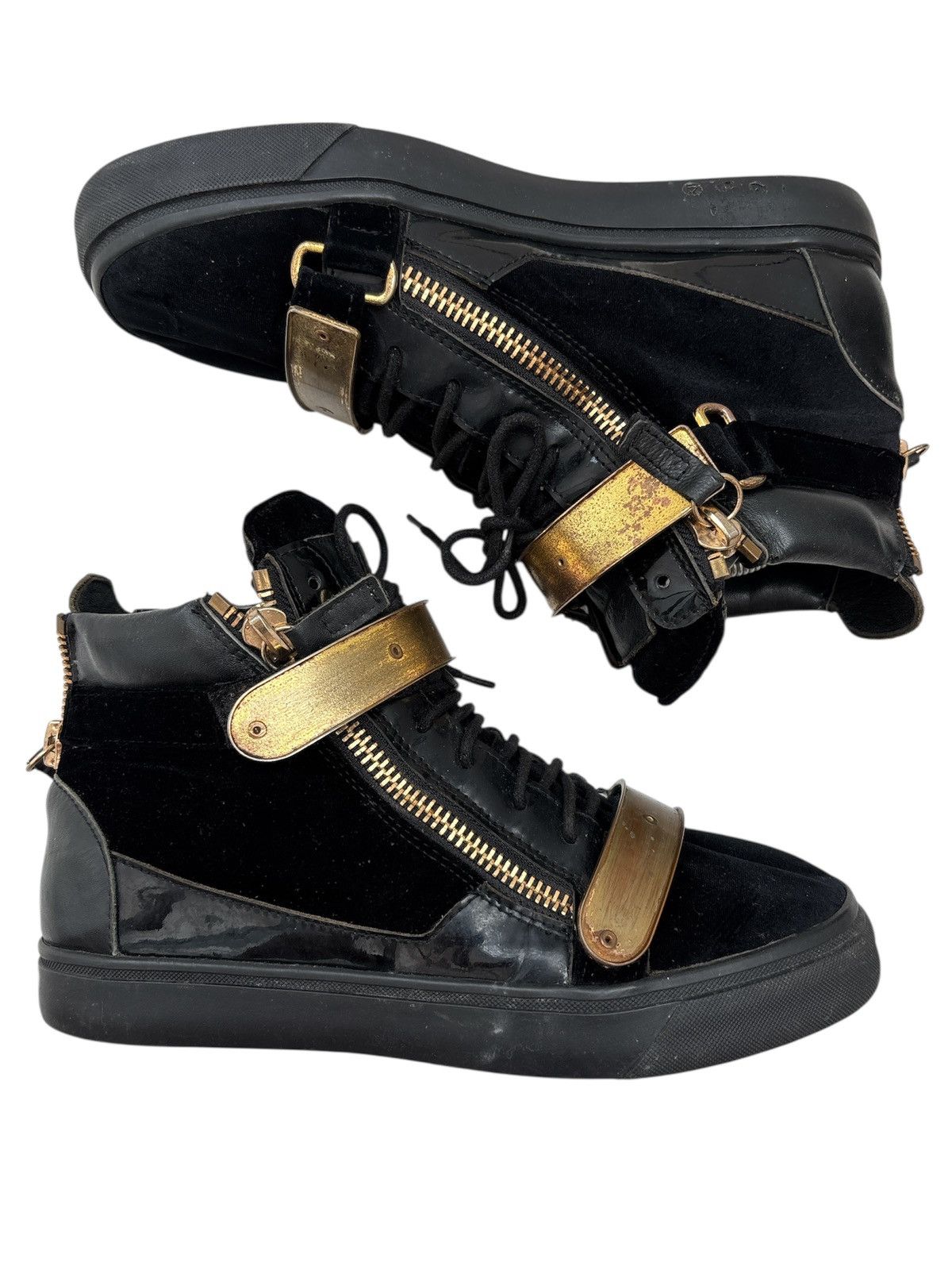 Giuseppe Zanotti Gold Strap Velvet High Top Sneakers Size US 8.5 / EU 41-42 - 3 Thumbnail