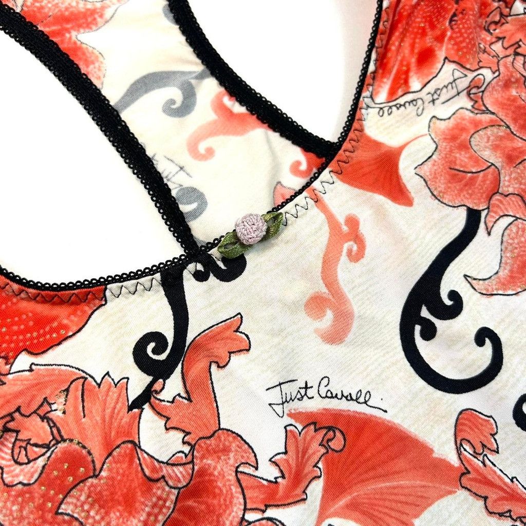 Just Cavalli y2k Cavalli white tank top, red and black floral print Size L / US 10 / IT 46 - 7 Thumbnail