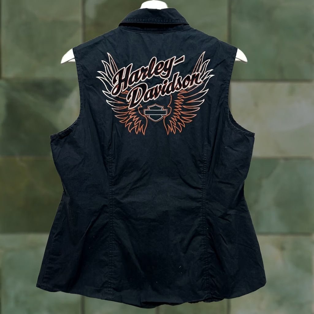 Harley Davidson Harley Davidson Womens XL Black Sleeveless Snap Button Down Fitted Tank Shirt Size XL / US 12-14 / IT 48-50 - 1 Thumbnail