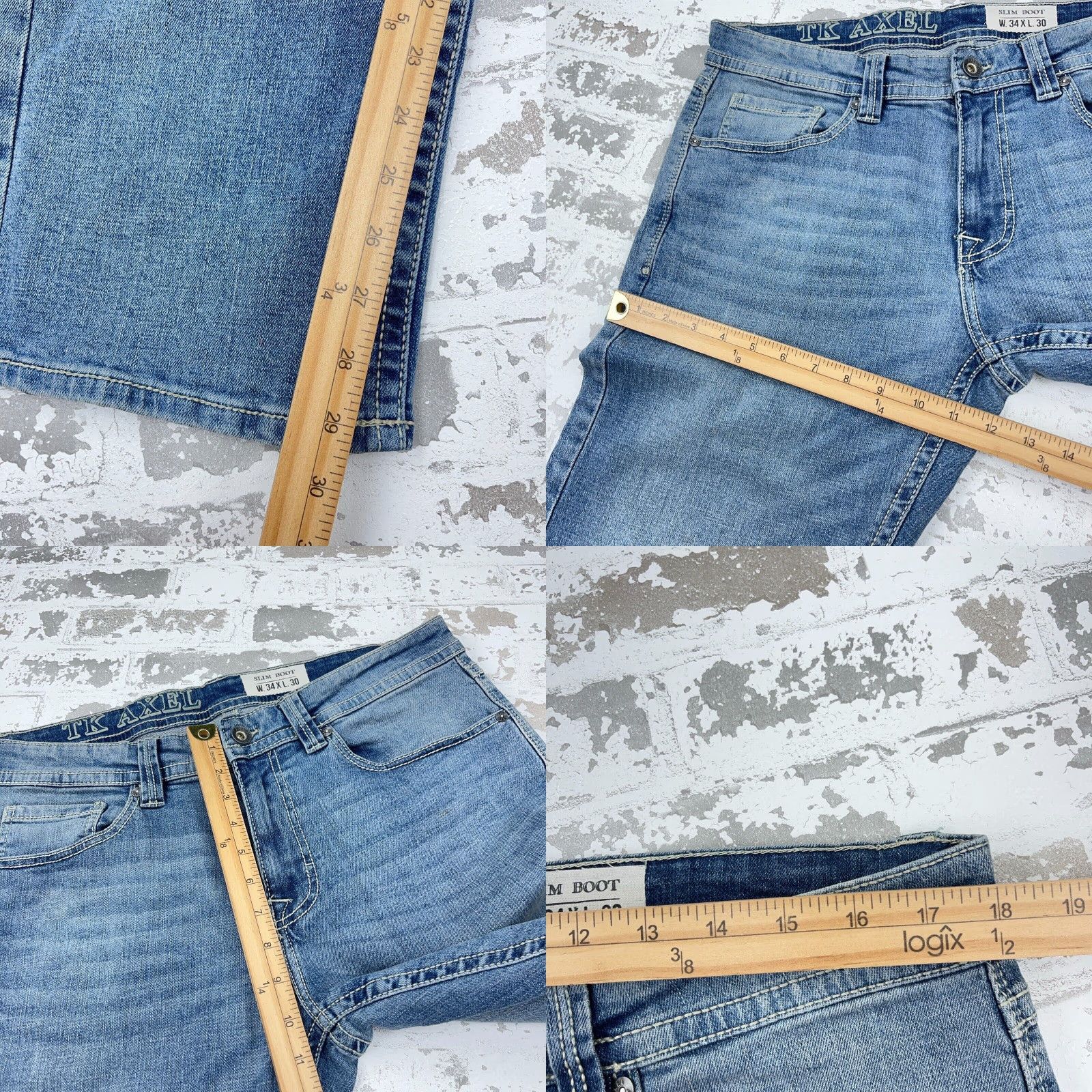 Denime TK Axel Jeans Men 34x30 Slim Boot Cut Dark Wash Denim Pants Flap Pockets Faded Size US 34 / EU 50 - 8 Thumbnail