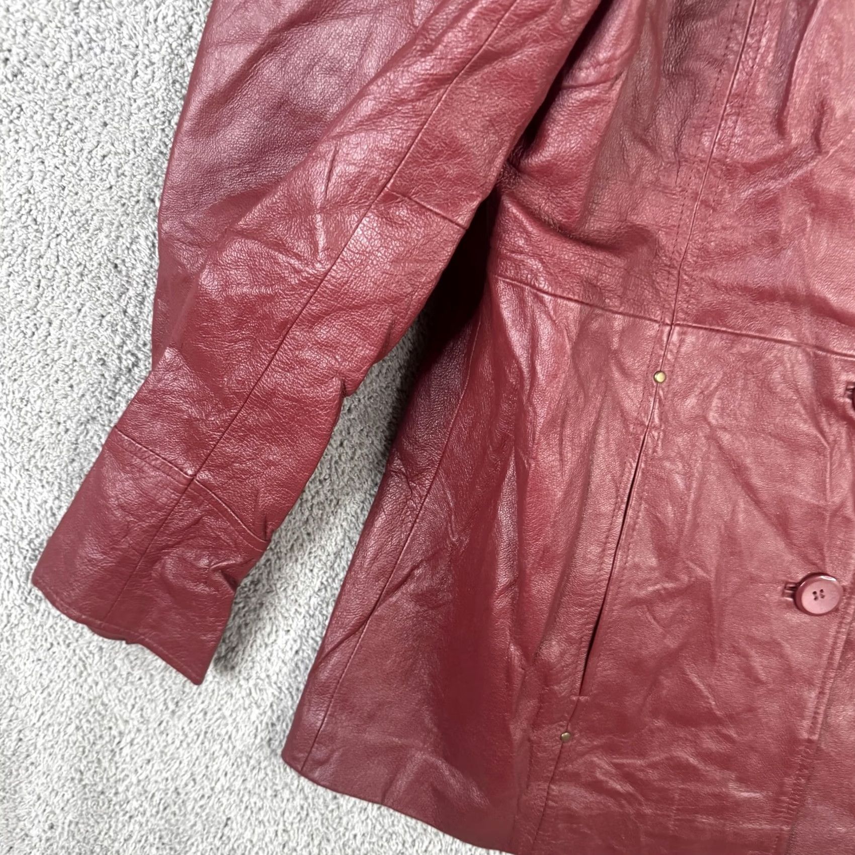 Vintage East 5th Leather Coat Womens M Red Button Lined Mid-Length Single-Breasted Size M / US 6-8 / IT 42-44 - 2 Thumbnail