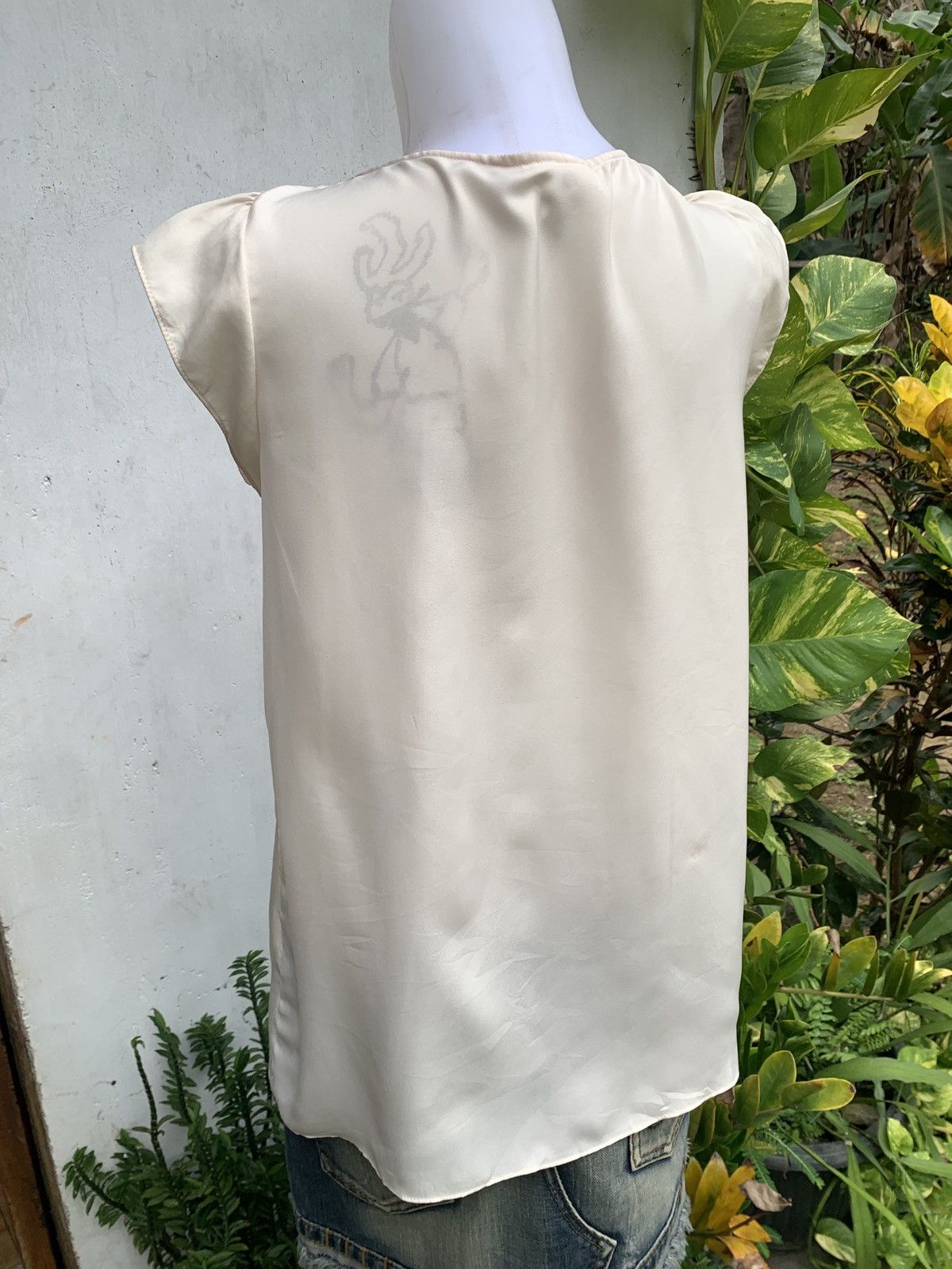 Lanvin Lanvin en Bleu Off White Bowtie Present Shortsleeve Blouse Size M / US 6-8 / IT 42-44 - 3 Thumbnail