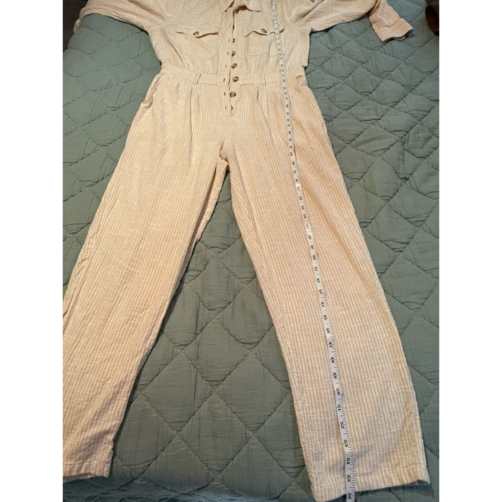 Billabong Billabong Dare Me Coverall Jumpsuit Sz M Seersucker EUC Size 32" / US 10 / IT 46 - 14 Thumbnail