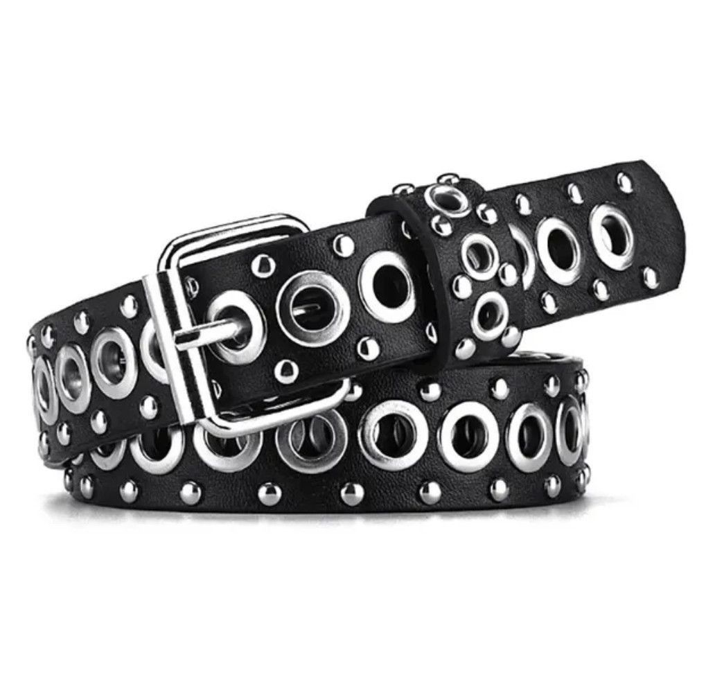 Designer 110cm Round Hole Punk Black Belt Size ONE SIZE - 2 Thumbnail