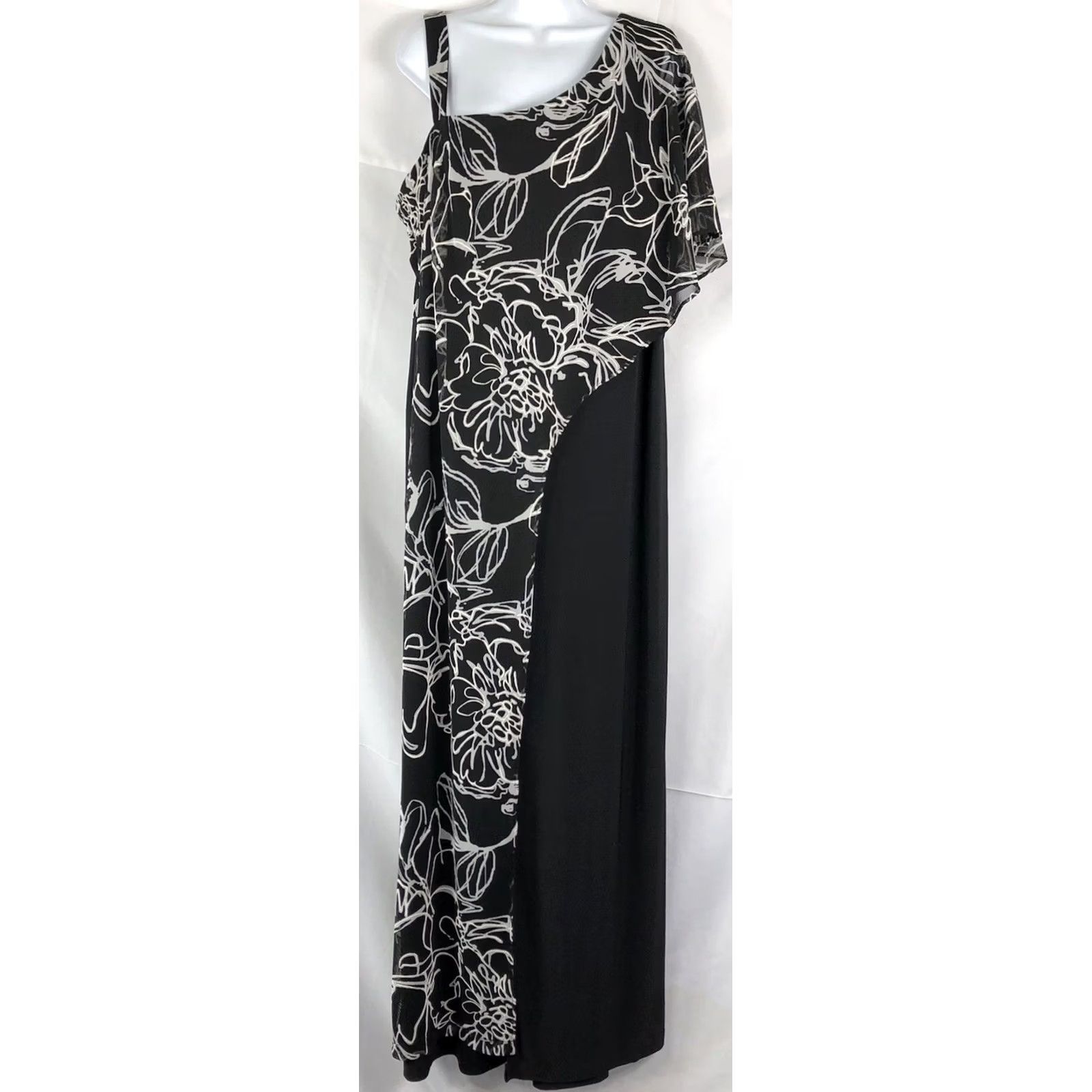 Vintage Nwt R&M Richards Caplet Jumpsuit 22W Blk/Wht One Shoulder Cape Short Sleeve Lined Formal Glam Womens Size 40" / US 18 - 3 Thumbnail