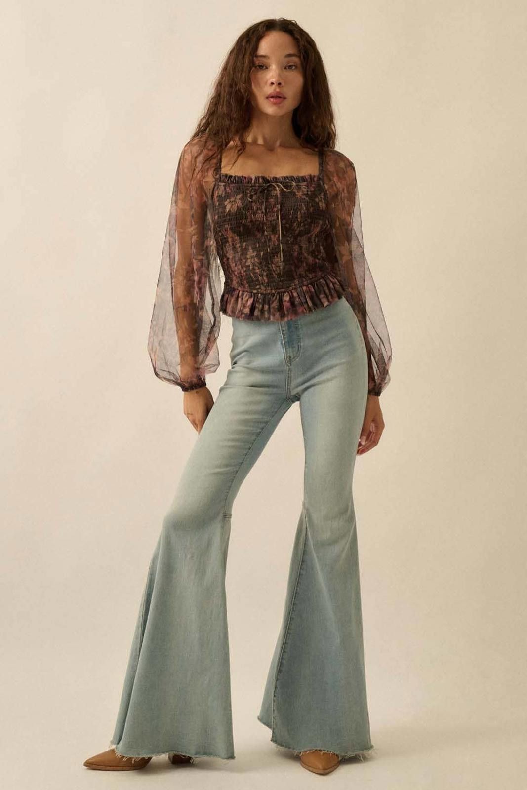 Other Layered Floral-Print Tulle Smocked Peasant Top by Promesa Size S / US 4 / IT 40 - 4 Thumbnail