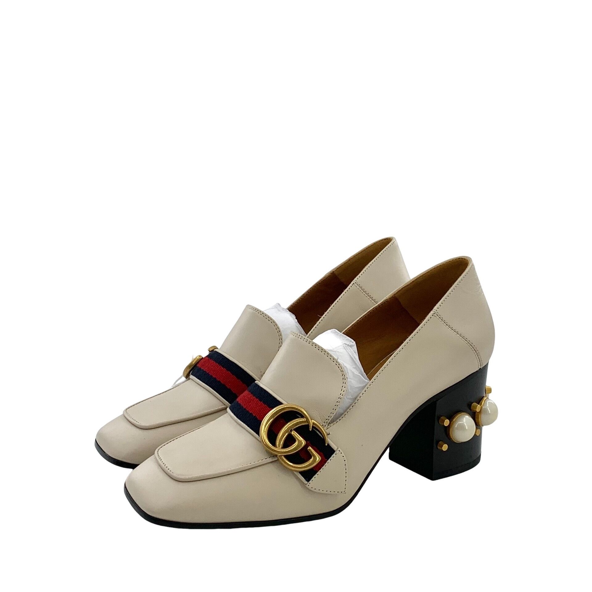 Gucci Gucci Pearl Embellished GG Web Pumps Size 38 Size US 8 / IT 38 - 1 Thumbnail