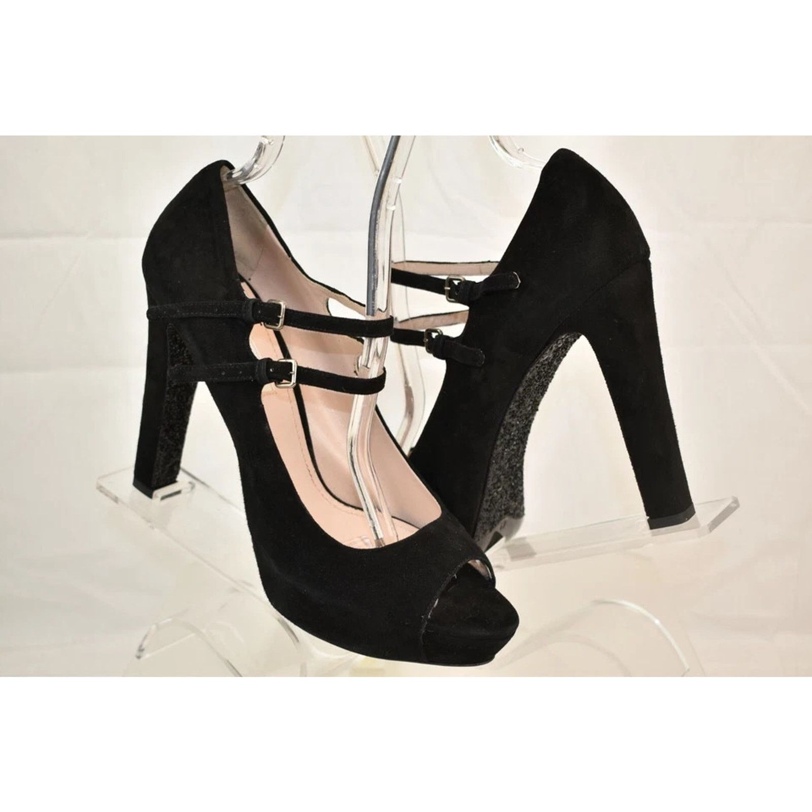 Miu Miu MIU MIU PRADA 5KP235 BLACK SUEDE OPEN TOE HEEL PUMPS 41 $690 Size US 11 / IT 41 - 3 Thumbnail