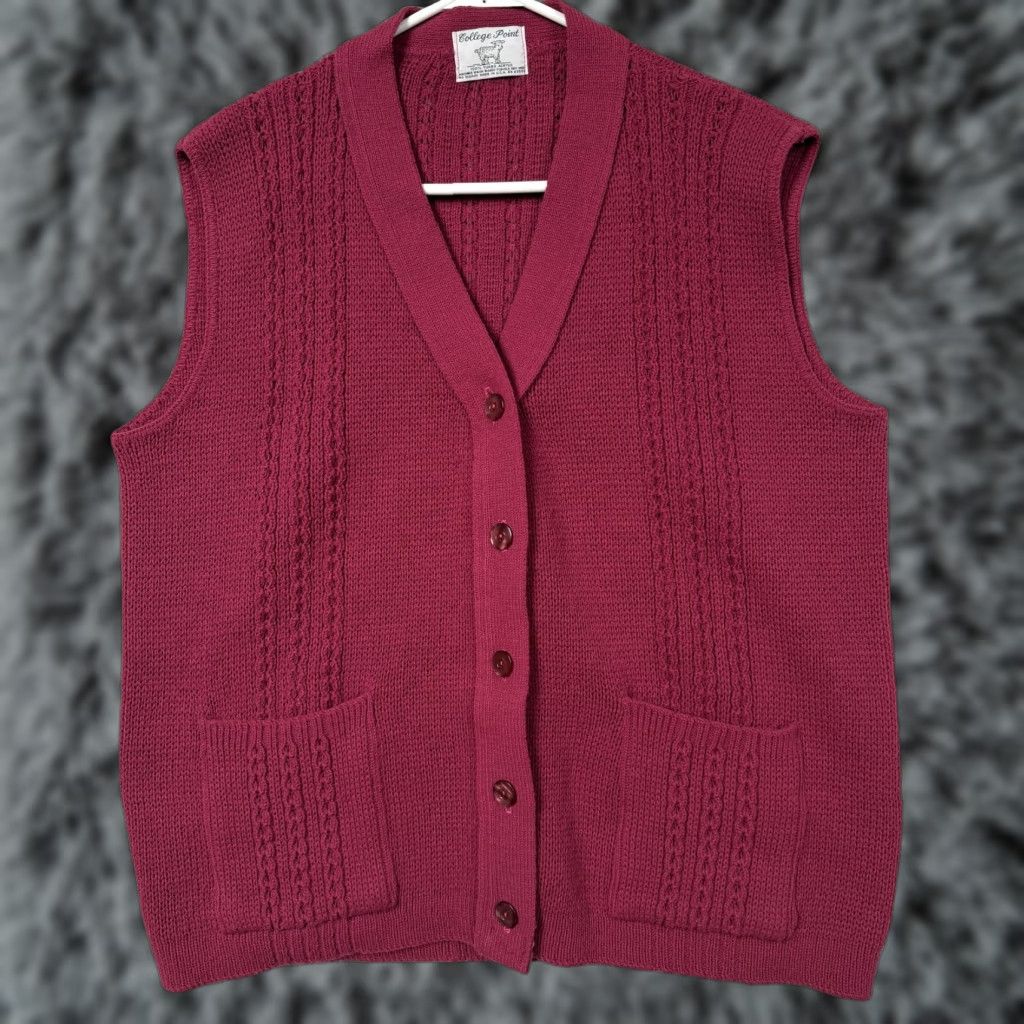 Pinko VINTAGE College Point Vest Shirt Women L Pink 80s 90s Preppy Knit Sleeveless V-Neck Pockets Size L / US 10 / IT 46 - 1 Thumbnail