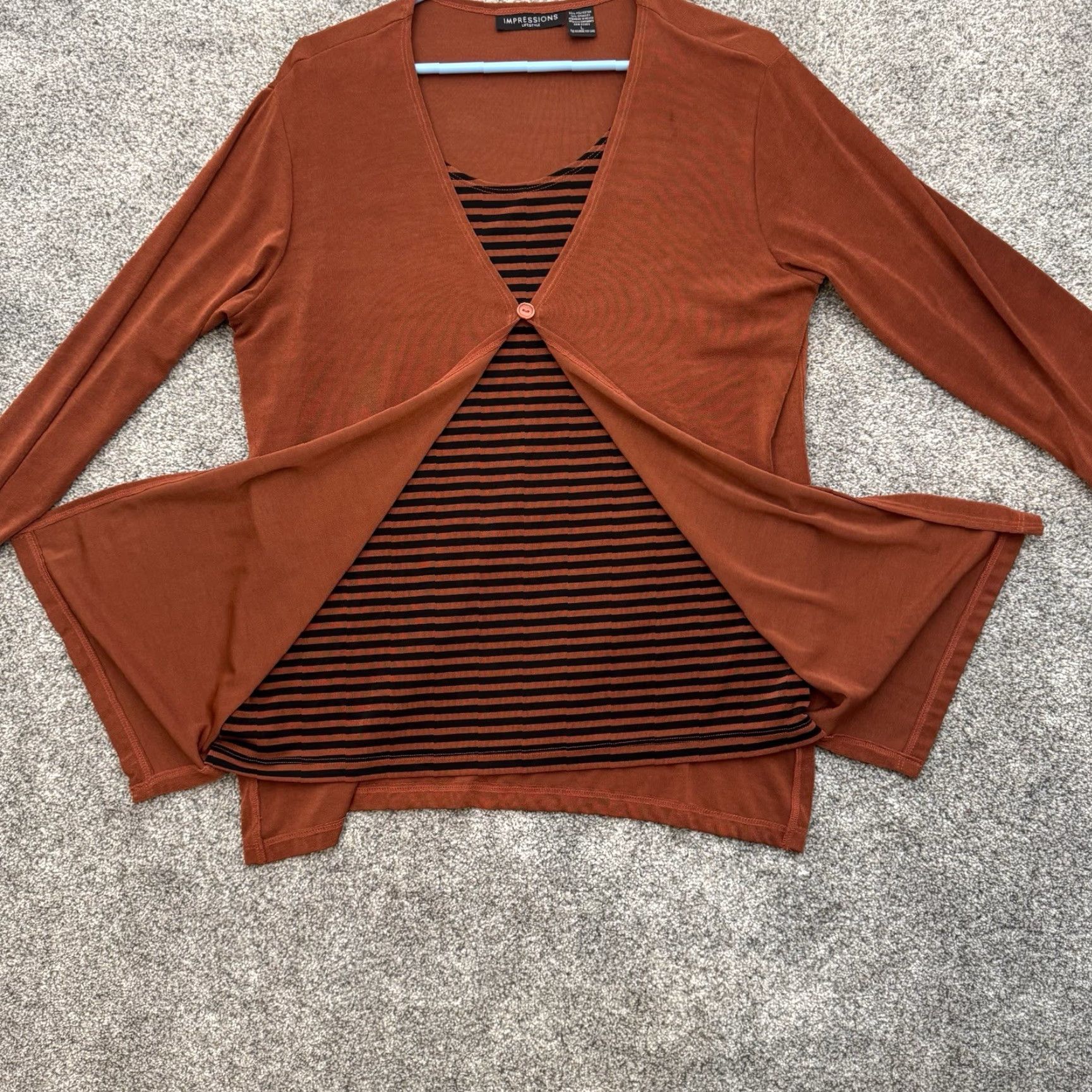 Vintage VINTAGE Impressions Cardigan Top L Women Brown Slinky Office Chic Lagenlook 3/4 Sleeve V-Neck Size L / US 10 / IT 46 - 7 Thumbnail