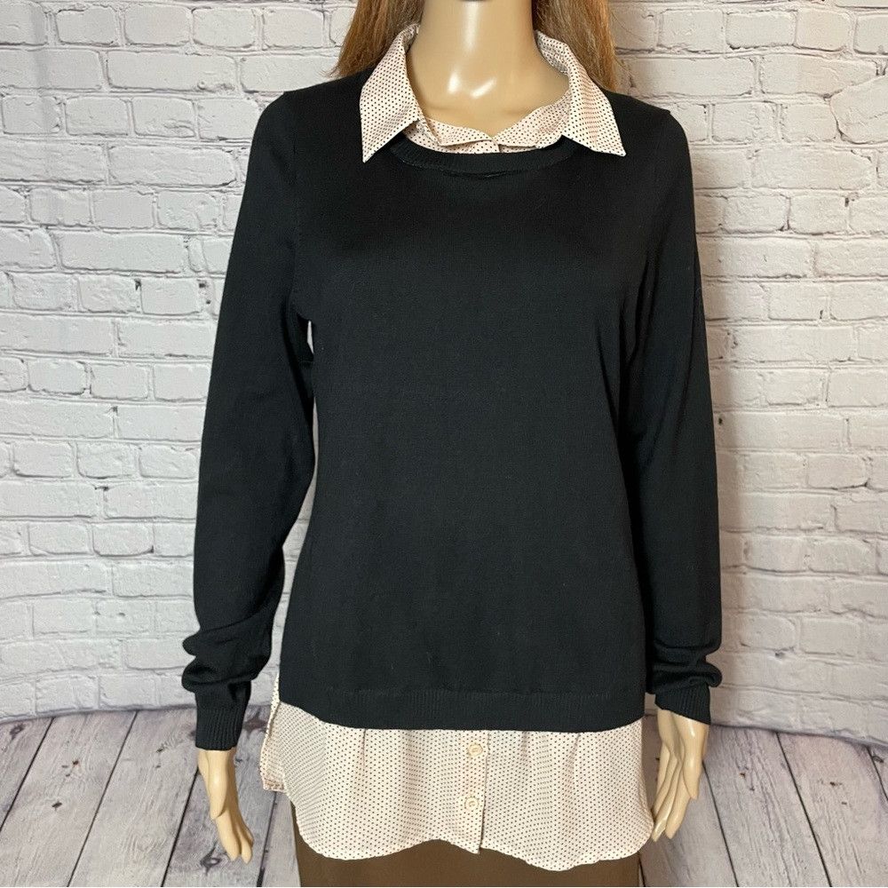 Adrianna Papell Adrianna Papell Twofer Collared Black Layered Sweater Blous Size M / US 6-8 / IT 42-44 - 9 Thumbnail