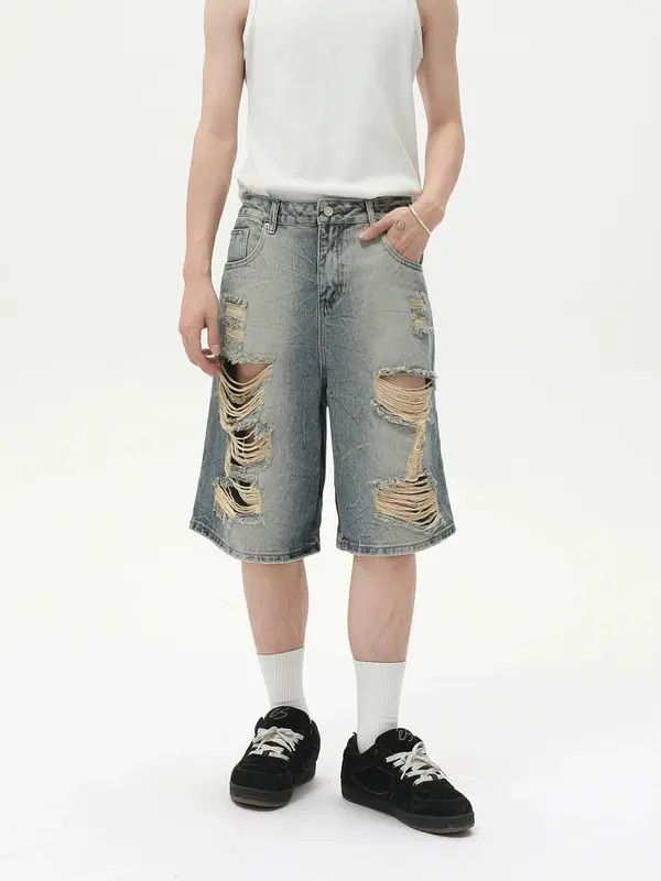 Japanese Brand Vintage distressed loose straight blue ripped denim shorts Size US 32 / EU 48 - 6 Thumbnail