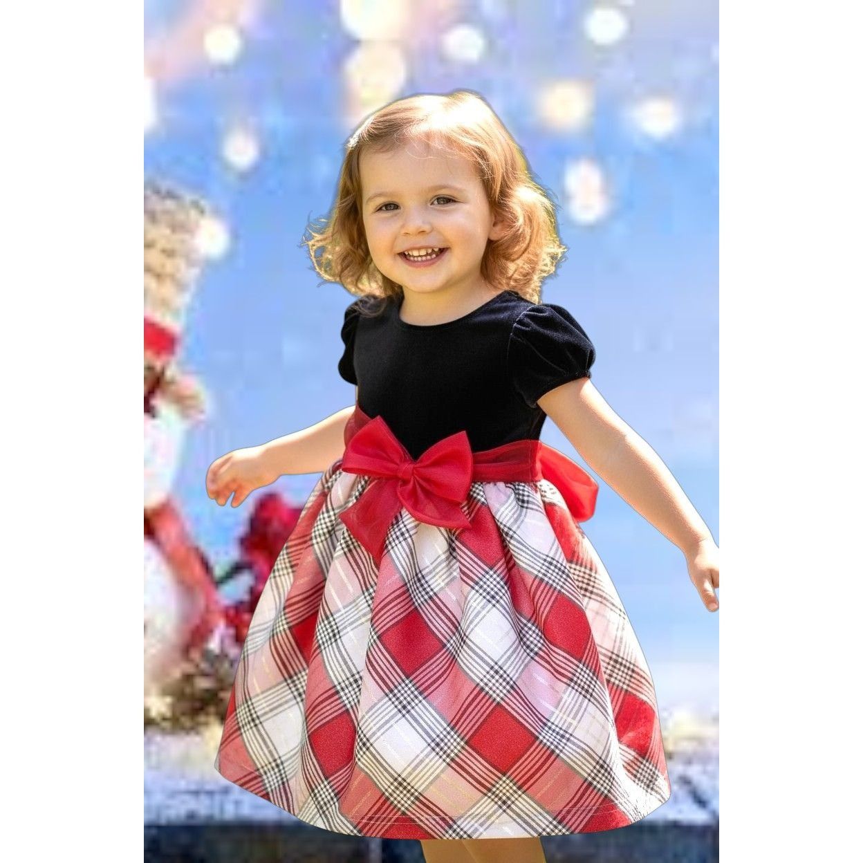 Other Bonnie Jean Velour Red Plaid Dress Toddler Girl 3T Christmas Size XS / US 0-2 / IT 36-38 - 3 Thumbnail