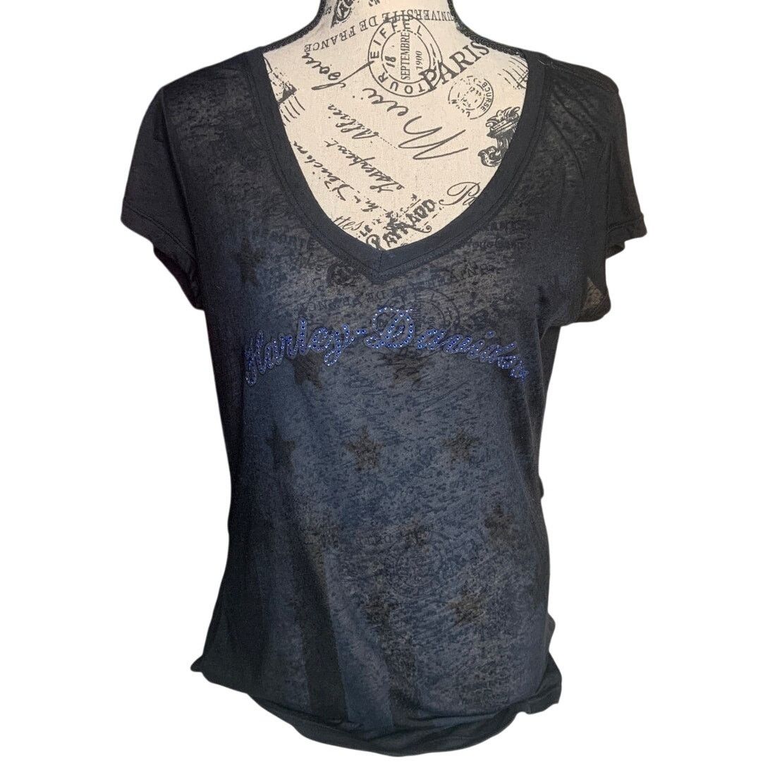 Harley Davidson Harley Davidson Women's Size Small Top Black Sheer Stretch Size S / US 4 / IT 40 - 1 Thumbnail