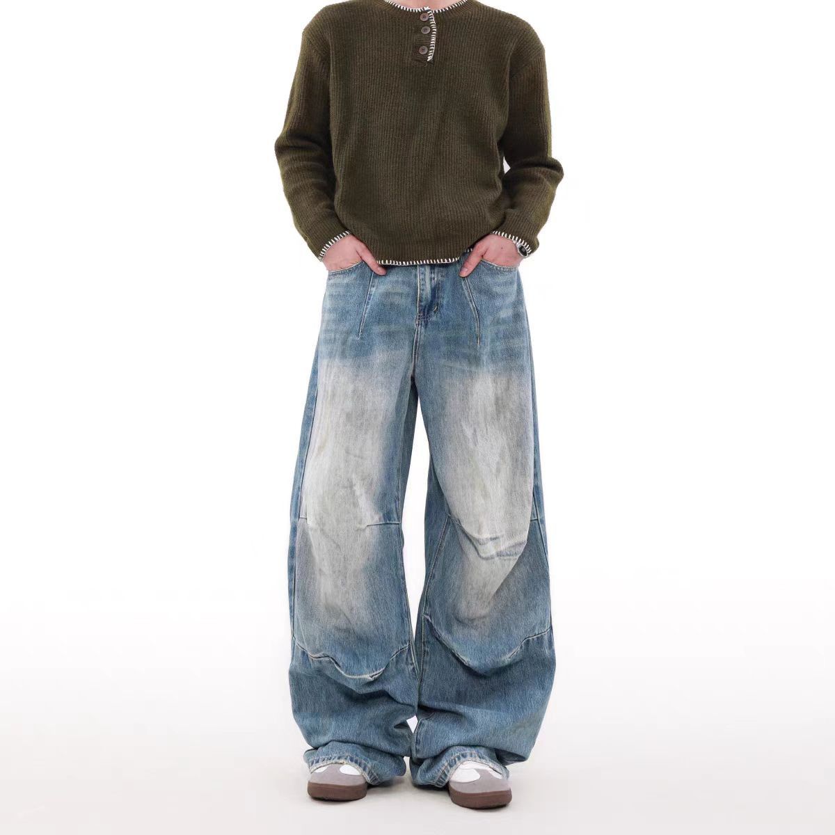 Japanese Brand Washed and frayed loose fit straight leg jeans Size US 32 / EU 48 - 5 Thumbnail