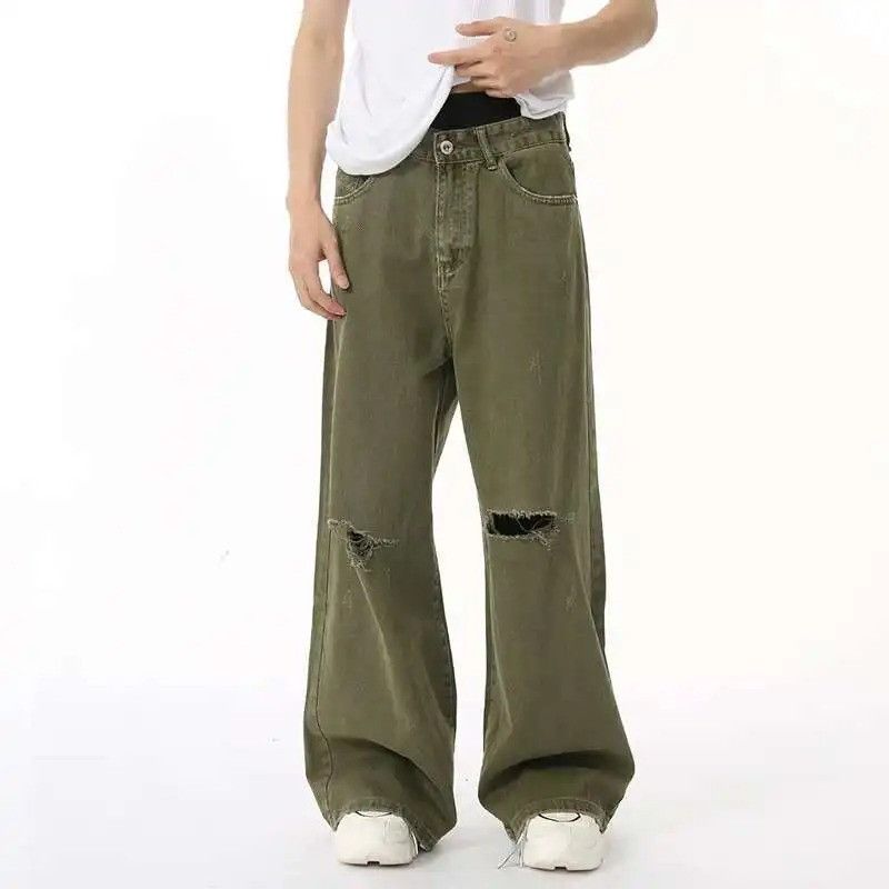 Jean Retro green ripped straight jeans Size US 32 / EU 48 - 1 Thumbnail