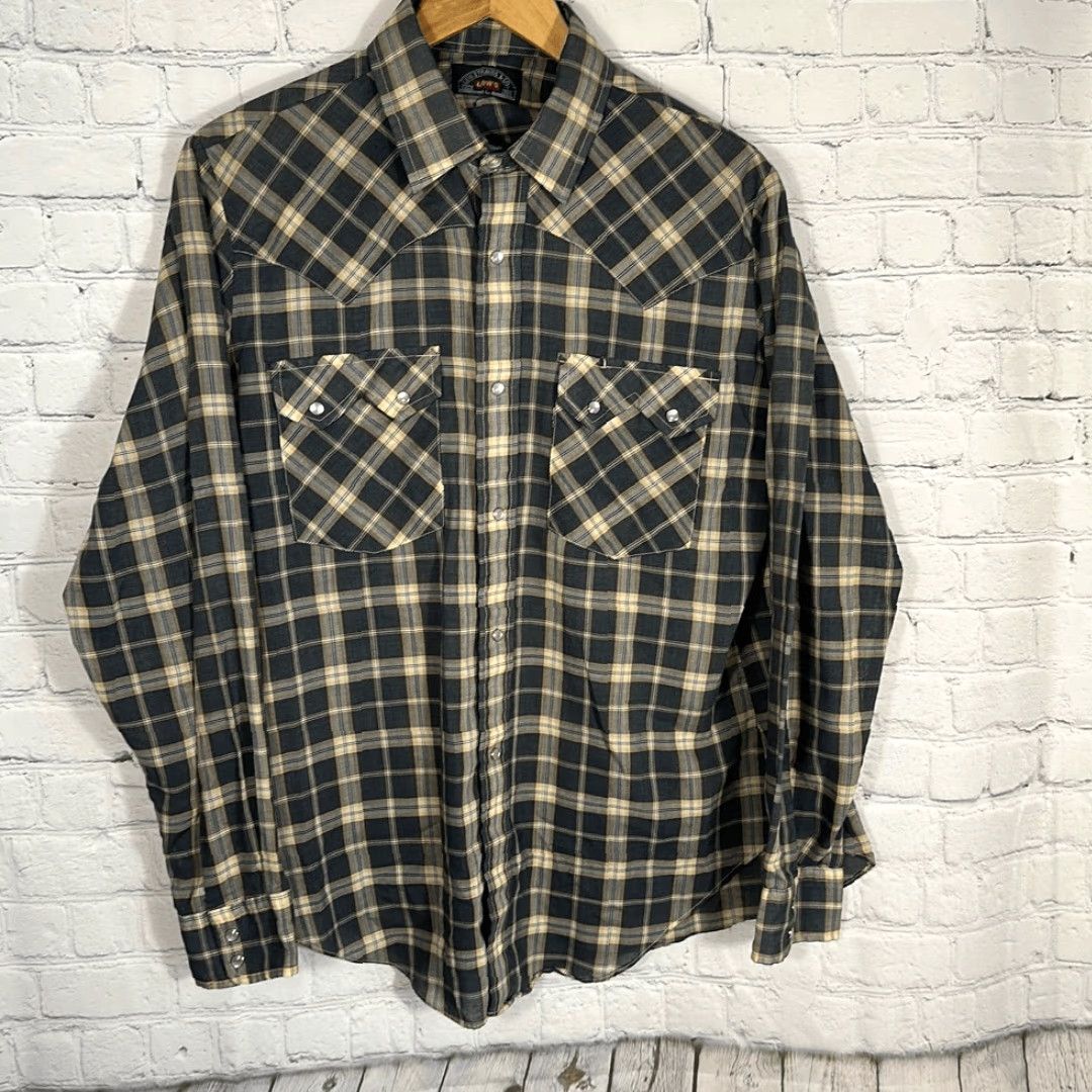 Levi's Levi’s Men’s Pearl Snap Western Plaid Shirt Long Sleeve Button-Down Gray Multicolor L Size US L / EU 52-54 / 3 - 2 Thumbnail