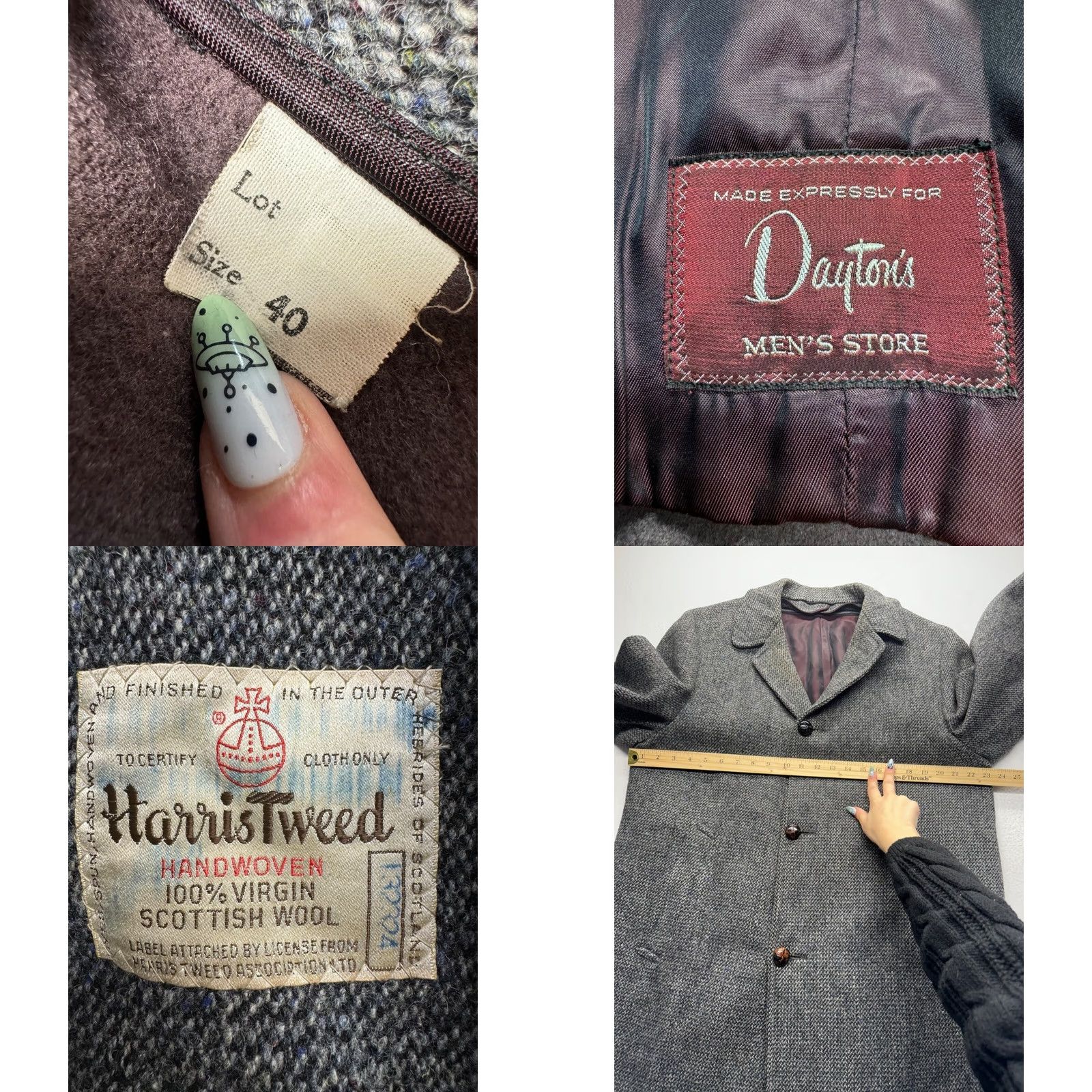 Harris Tweed VINTAGE Harris Tweed Handwoven Jacket Men's 40 Grey Wool Overcoat 100% Virgin Scottish Wool Harris Tweed Mens Jacket Size US XXS / EU 40 - 8 Thumbnail