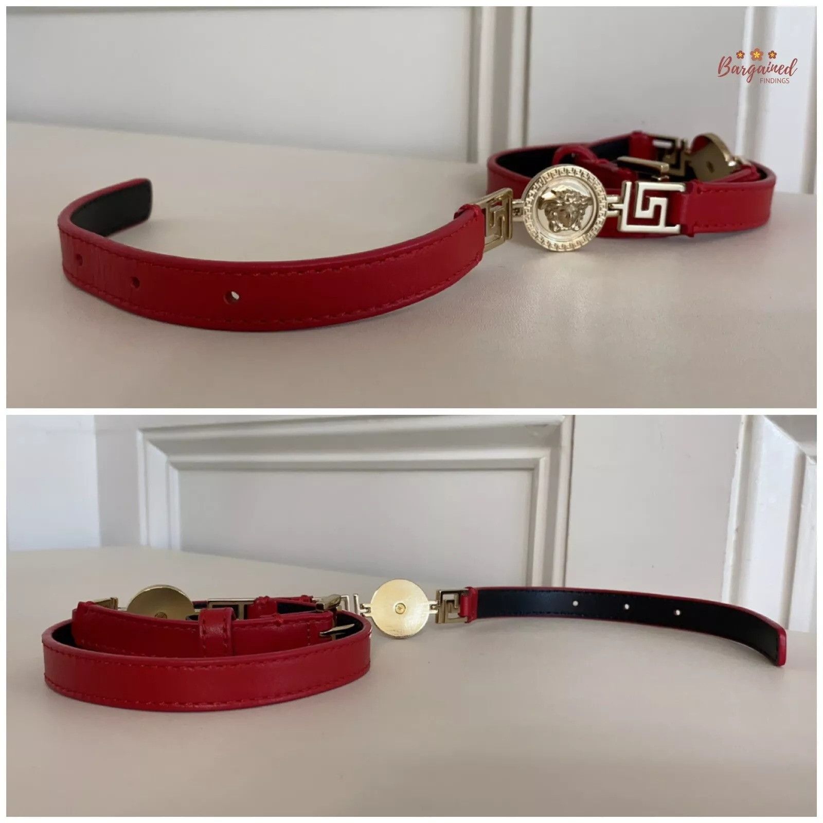 Versace Versace Red Leather Medusa Gold Logo Buckle Belt Size ONE SIZE - 3 Thumbnail