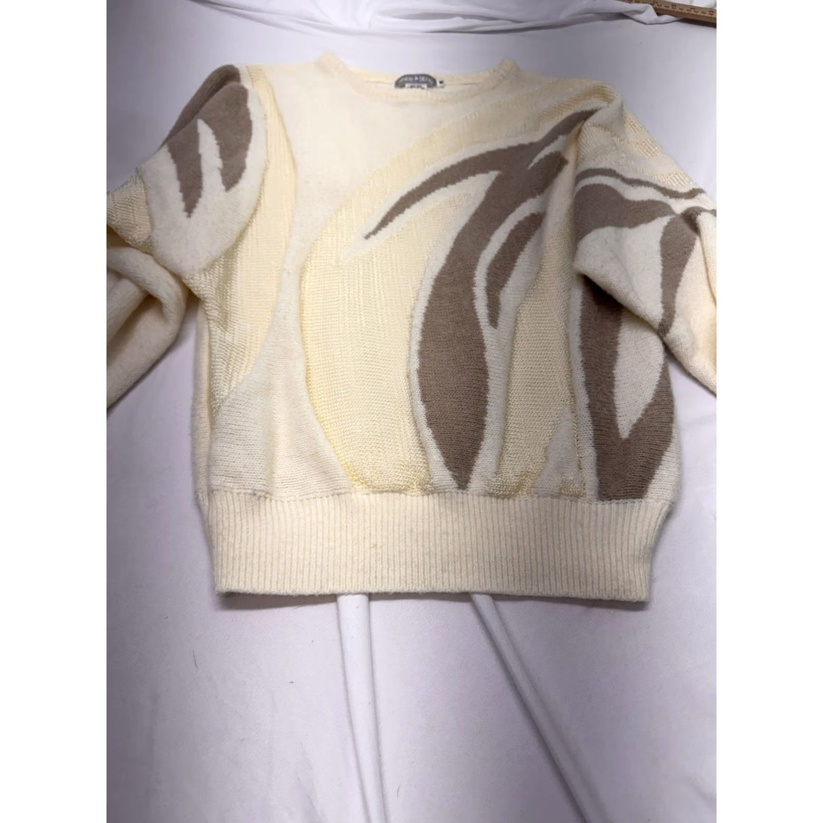 Vintage VINTAGE White Stag sweater Med Cream & Brown Cable Knitting Oversized 80's Size M / US 6-8 / IT 42-44 - 2 Thumbnail