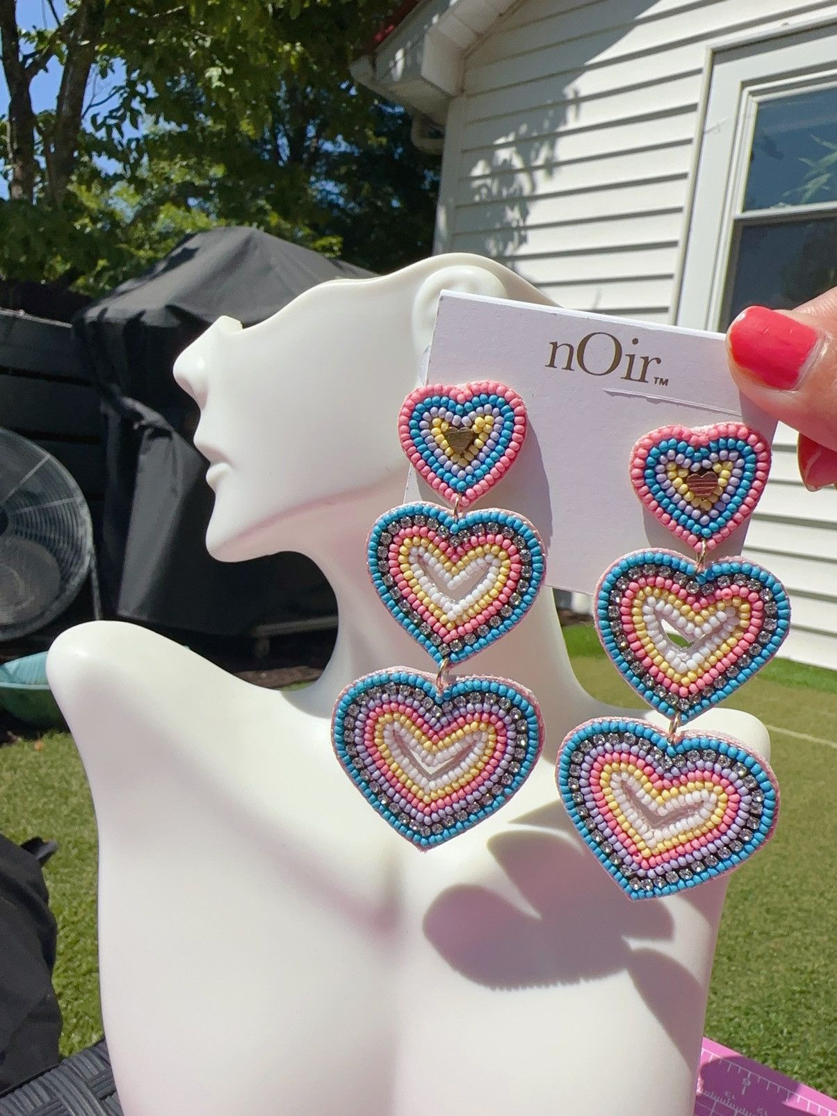 Designer Noir soft Braided Beads lightweight heart shaped earrings Size ONE SIZE - 1 Thumbnail