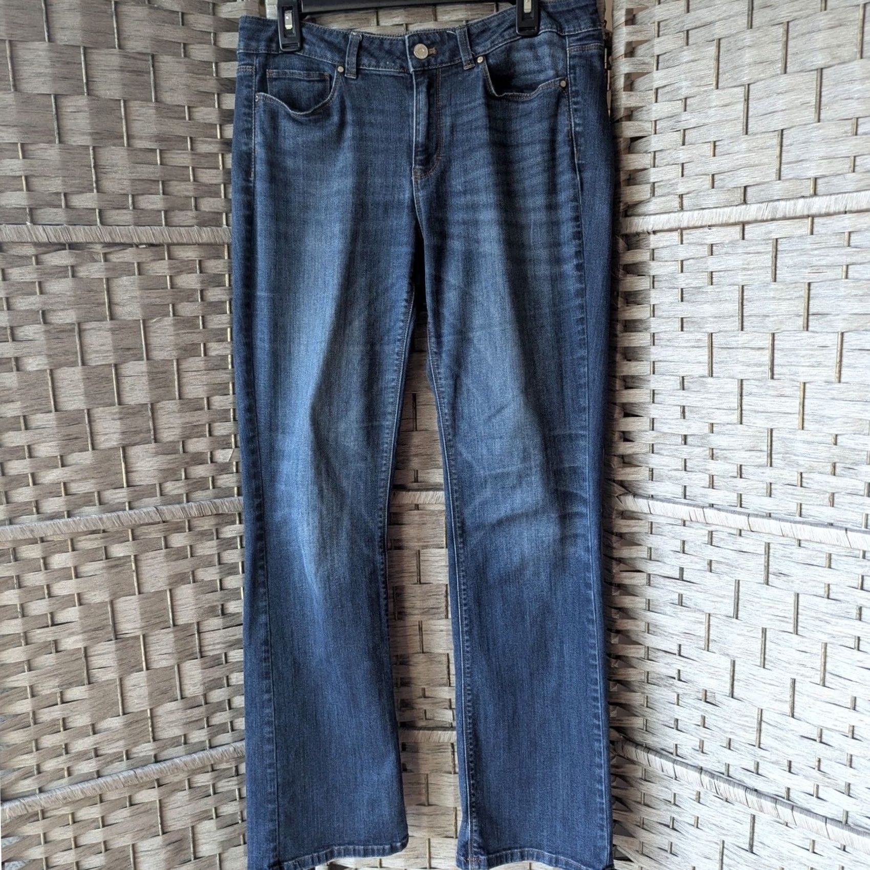 White House Black Market WHBM The Slim Curvy Jeans Straight Leg Womens 10 Tall Dark Wash Denim High Rise Size 32" / US 10 / IT 46 - 2 Thumbnail