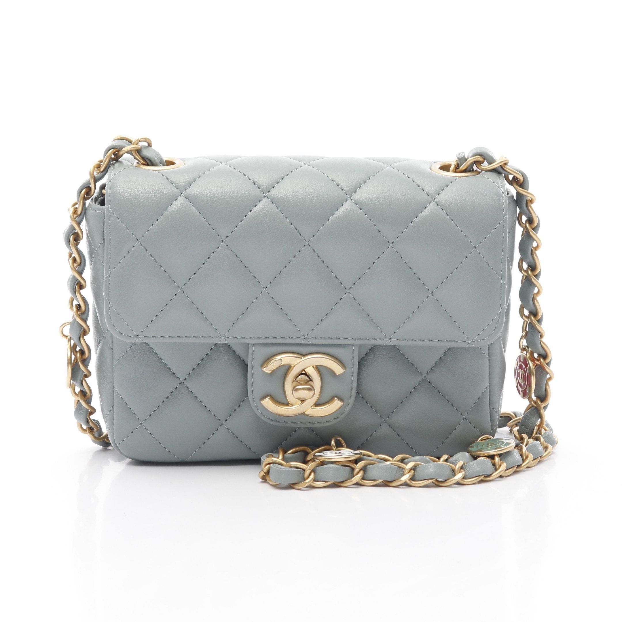 Chanel Mini Matelasse Chain Shoulder Bag Lambskin Blue Gray Gold Hardware, Women's