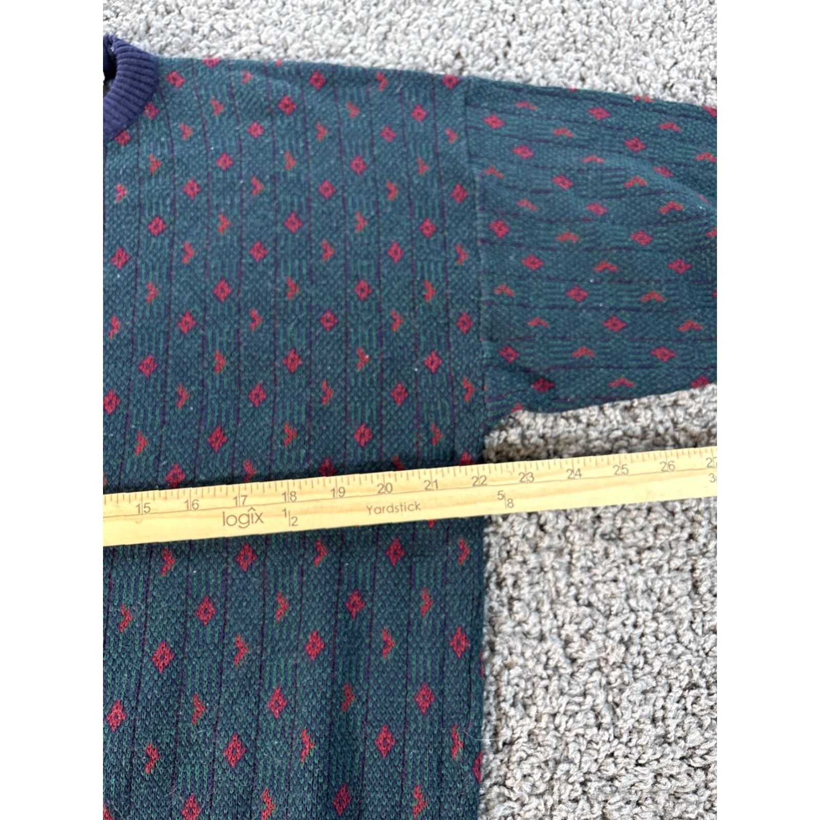 Vintage VINTAGE John Ashford Sweater Mens Large Green Wool Printed 90s Crew Neck Pullover Knit Wool Size US L / EU 52-54 / 3 - 3 Thumbnail