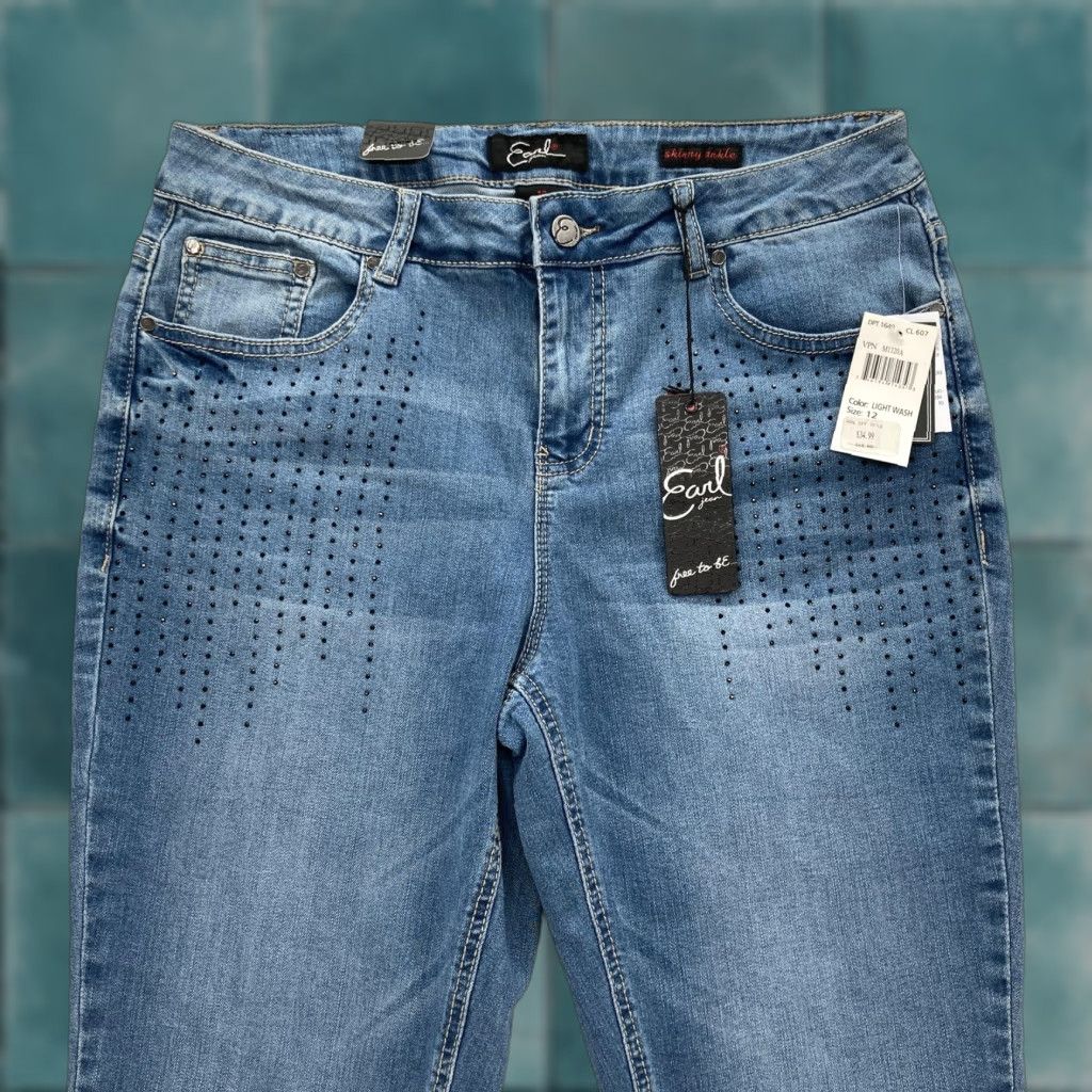 Vintage Earl Jean Skinny Ankle Jeans Womens 12 Medium Wash Blue Denim Studded Stretch Size 34" / US 12 / IT 48 - 1 Thumbnail