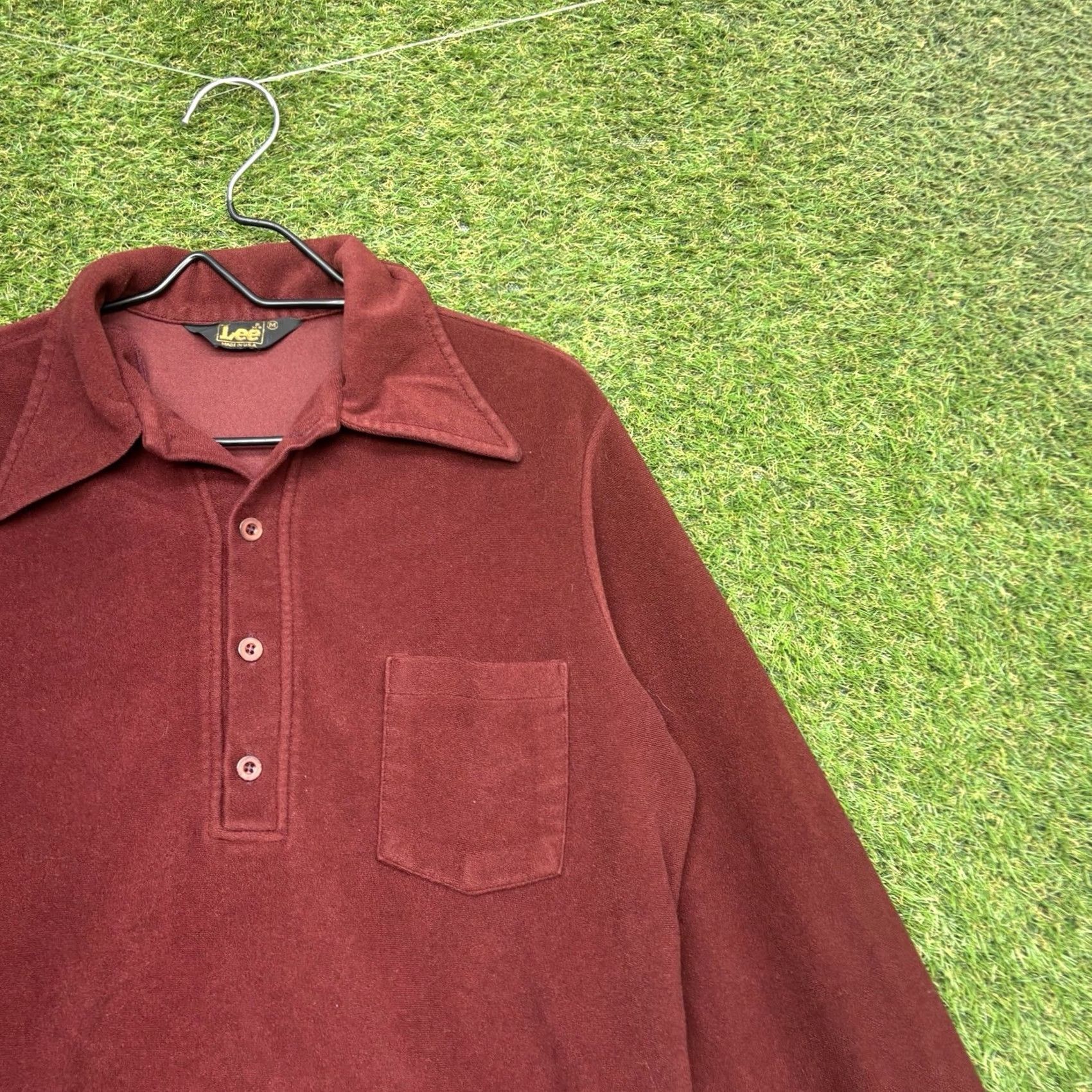 Lee VINTAGE Lee Velour Polo Shirt Mens M Red 70s Velour Polo LS Made USA Lee Polo Shirt Mens Regular M Red 1970s Size US M / EU 48-50 / 2 - 3 Thumbnail