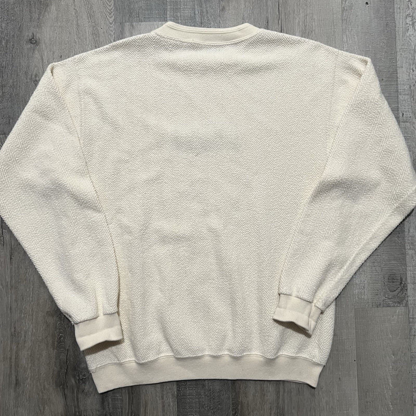 Vintage VTG Peru State College 90s Beige Herringbone Knit Sweatshirt Size US L / EU 52-54 / 3 - 2 Thumbnail