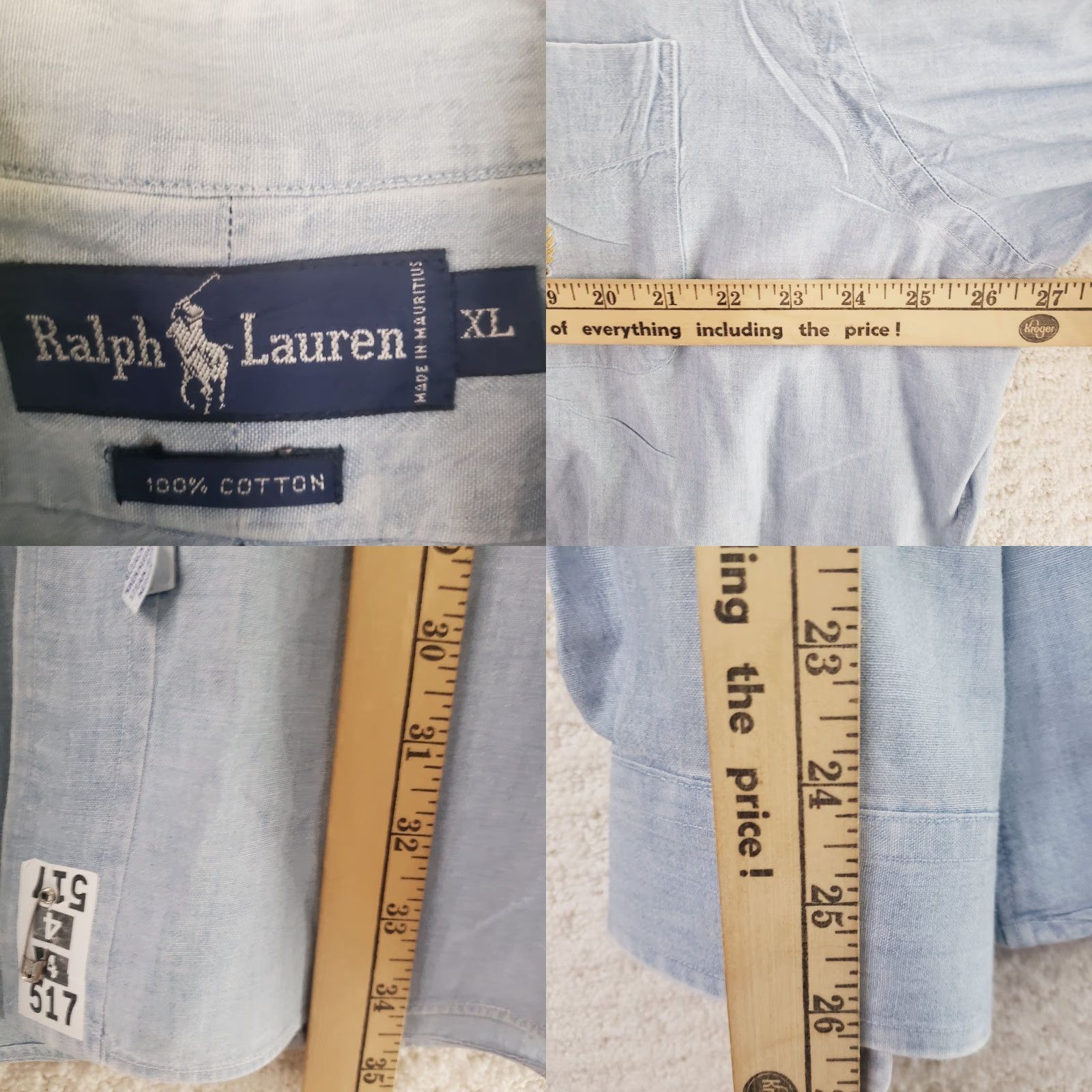 Polo Ralph Lauren Polo Ralph Lauren Shirt Men XL Blue Chambray Long Sleeve Pocket Logo Cotton Size US XL / EU 56 / 4 - 9 Thumbnail