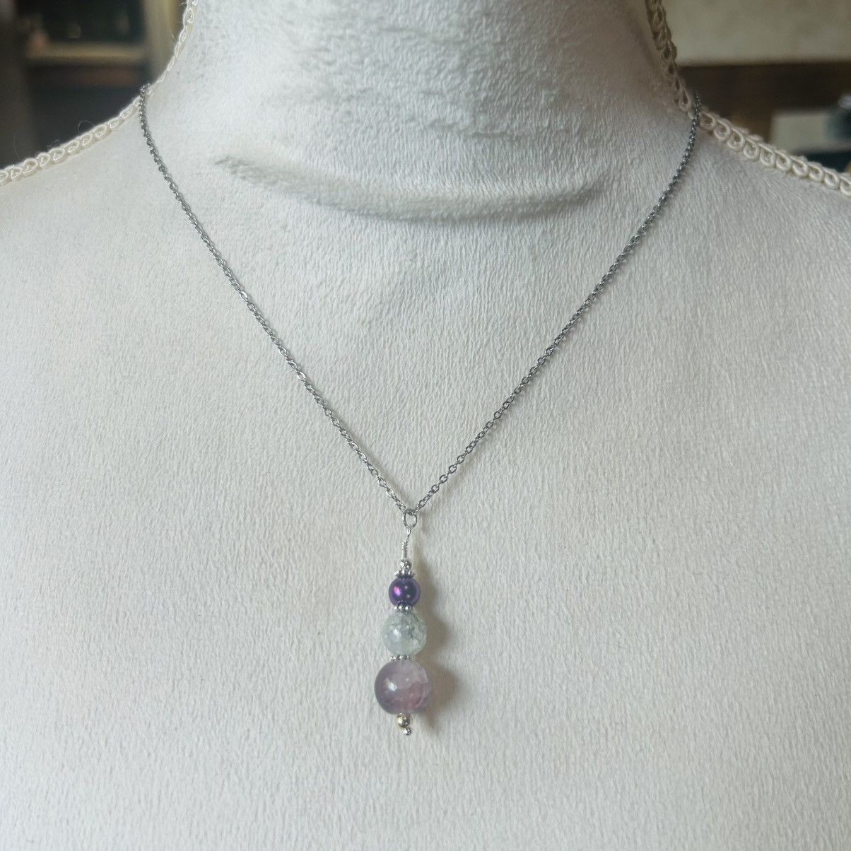 Handmade Handcrafted art glass bead drop pendant on chain necklace Size ONE SIZE - 3 Thumbnail