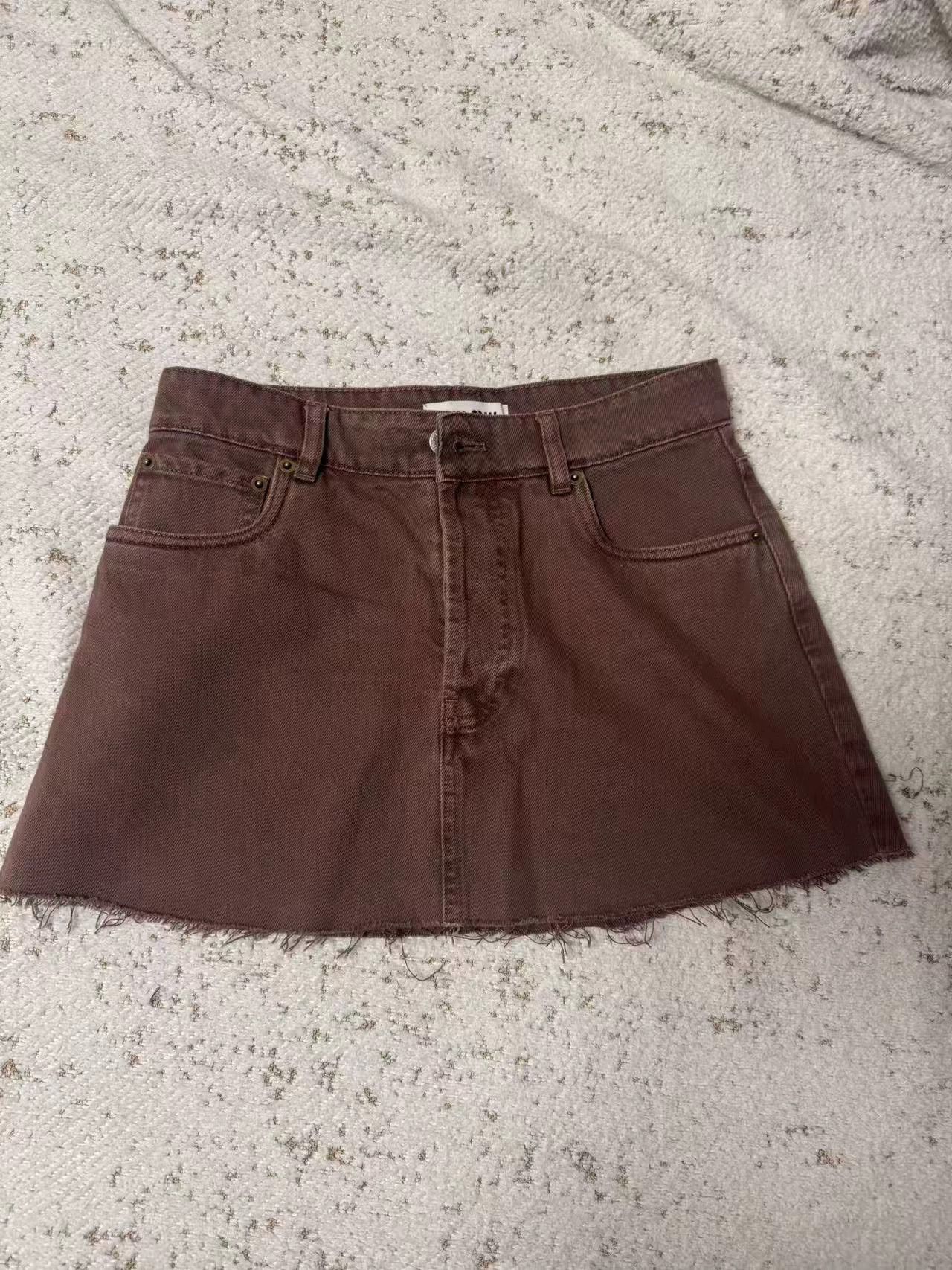 Miu Miu MIU MIU New Brown Denim Mini Skirt Size 25" / US 0 / IT 36 - 2 Thumbnail