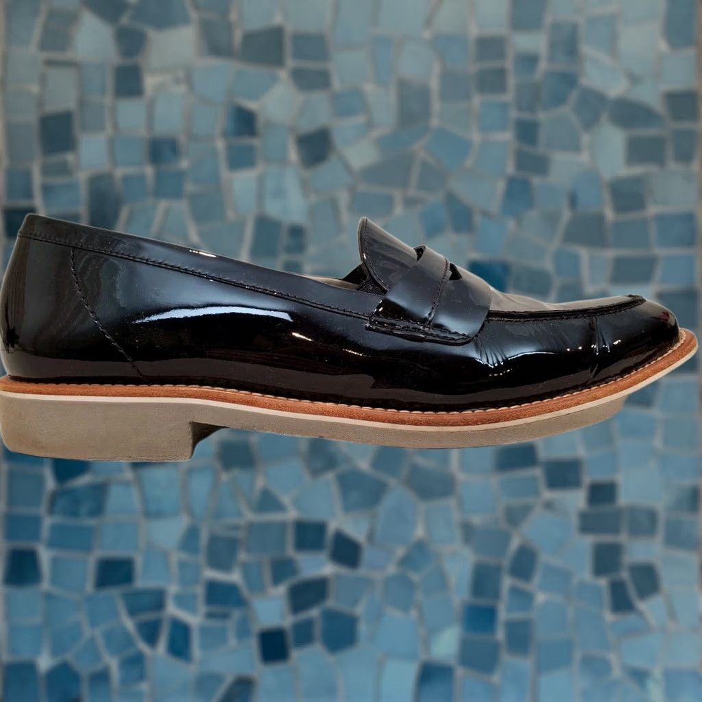 Vintage Paul Green Navy Patent Leather Slip On Loafers Womens Size US 9.5 Gray Sole Size US 8 / IT 38 - 1 Thumbnail